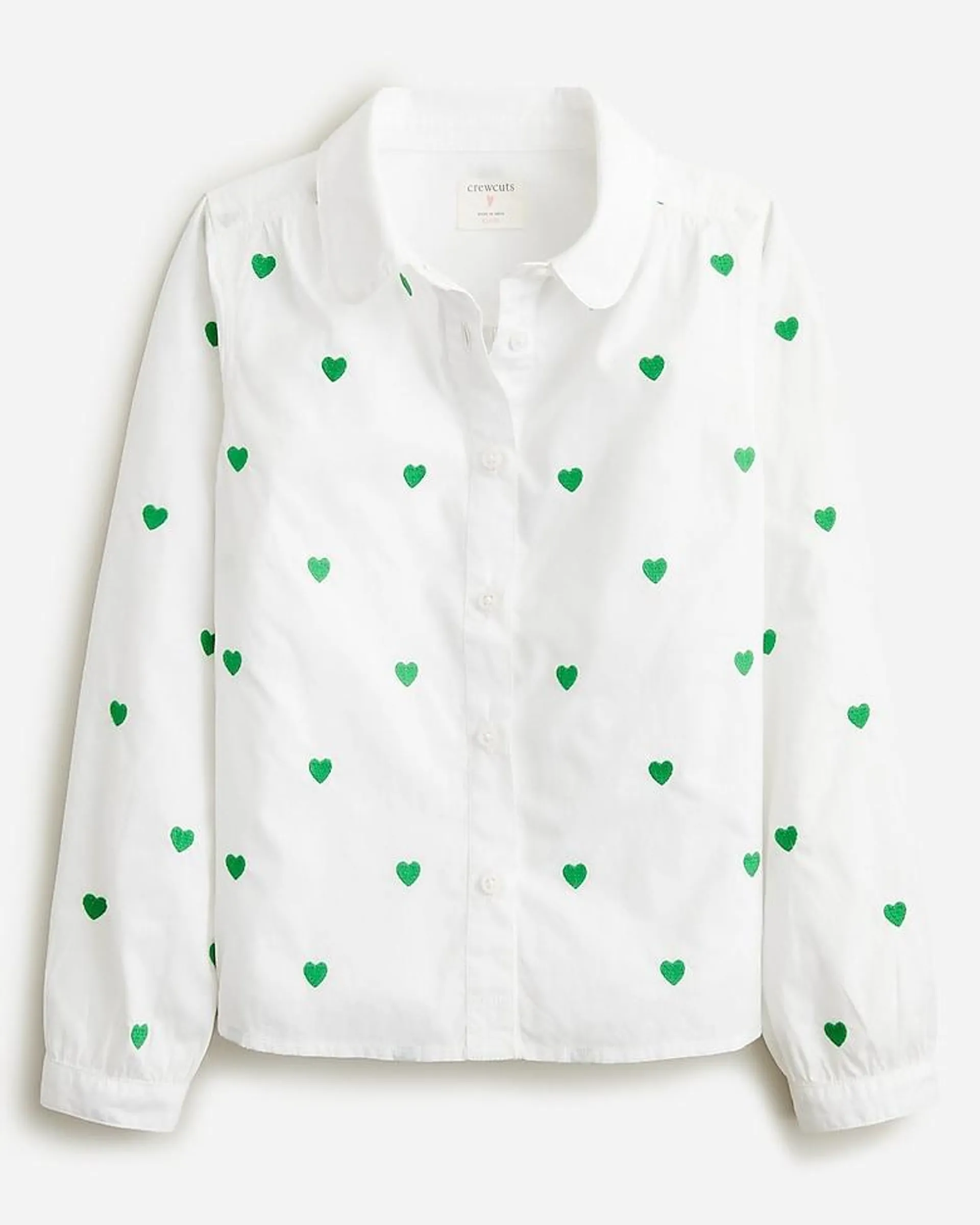 Girls' heart-embroidered button-up