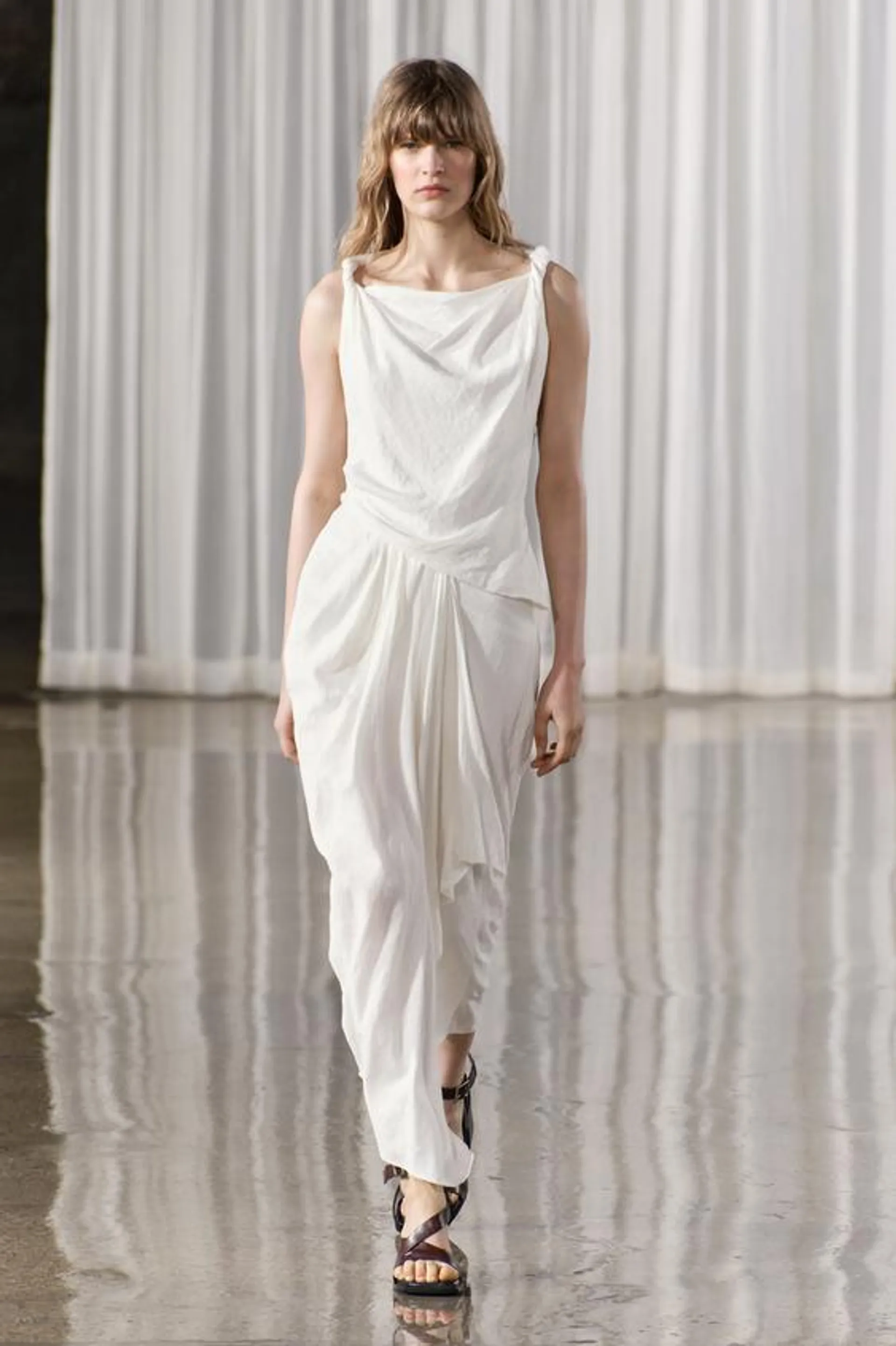 VESTIDO DRAPEADO CON LINO ZW COLLECTION