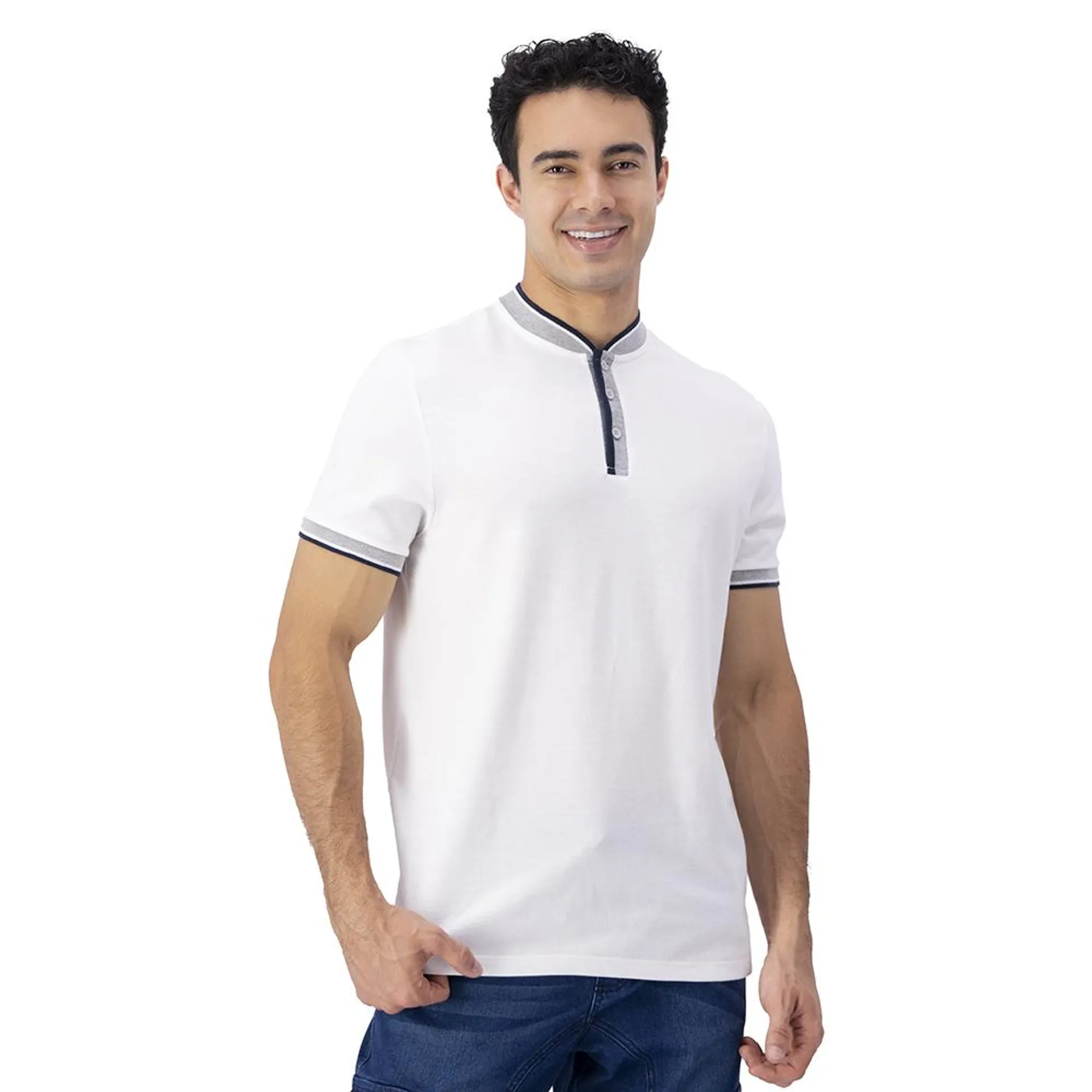 Playera Henley Hummo Hombre Con Cuello Y Puños Tejidos