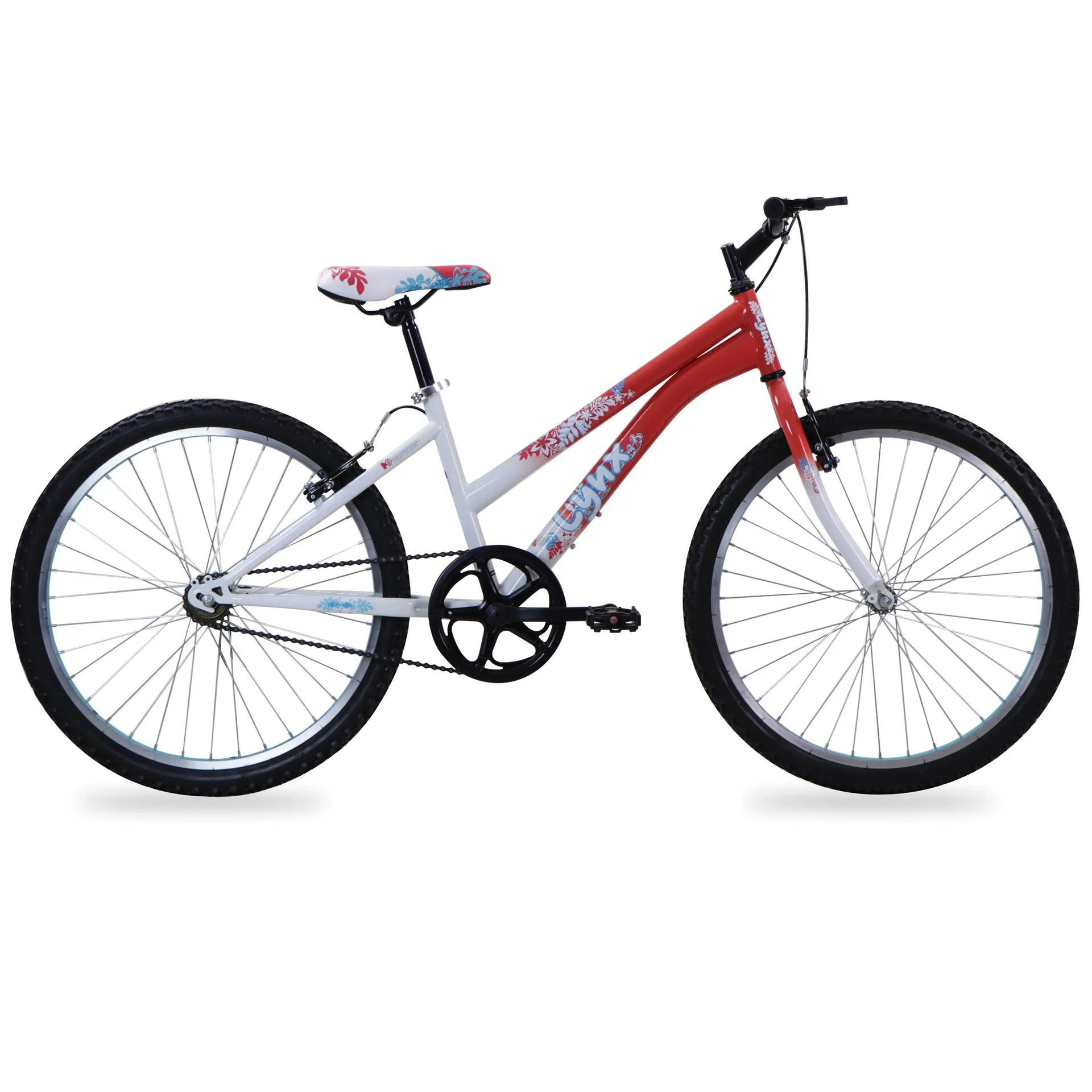 Bicicleta LYNX Montaña R24 1V. Mujer Frenos ”V” Acero Coral/Blanco Talla:UN