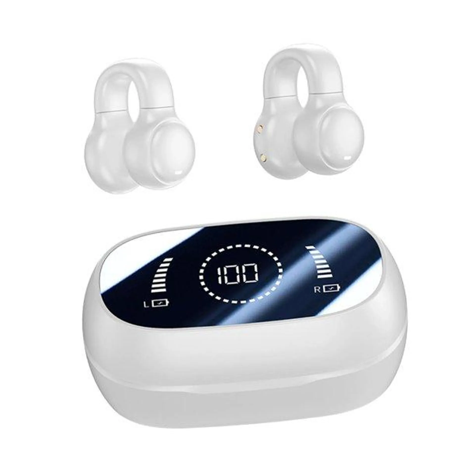 Auriculares con estuche de carga V5.3, auriculares con clip para deportes, portátiles, todos los teléfonos inteligentes, gimnasio, correr y caminar Blanco