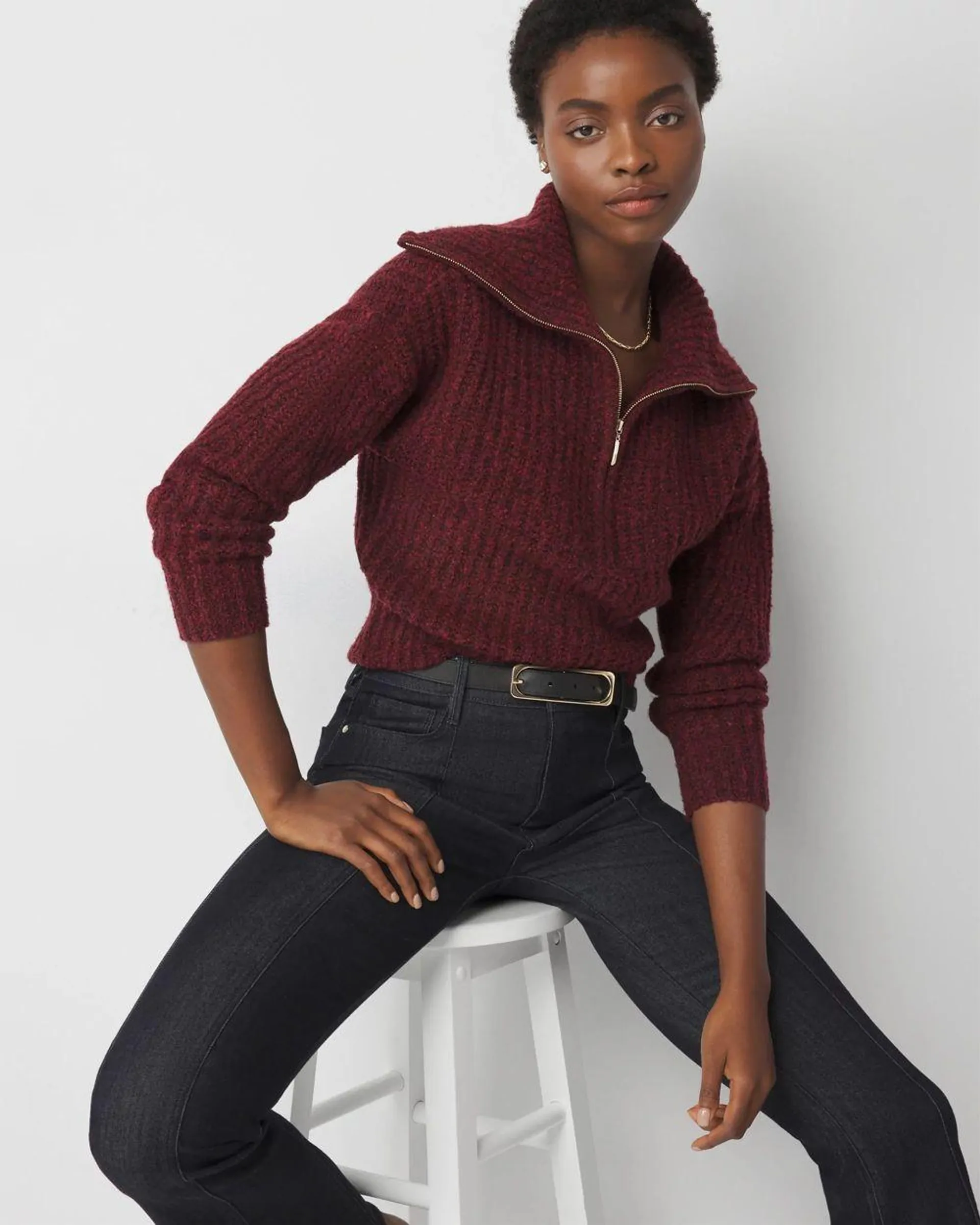 Half-Zip Boucle Sweater