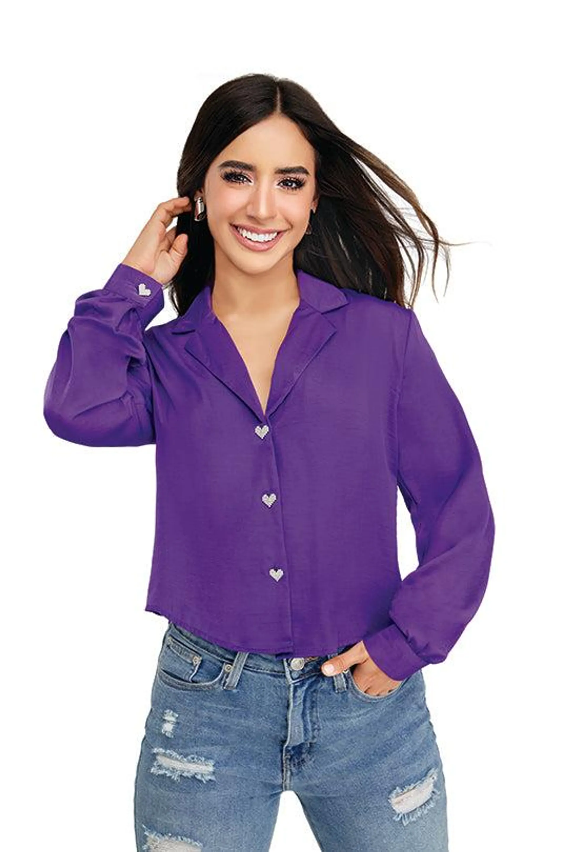 CAMISA MORADO CON BOTONES DE CORAZÓN 90120