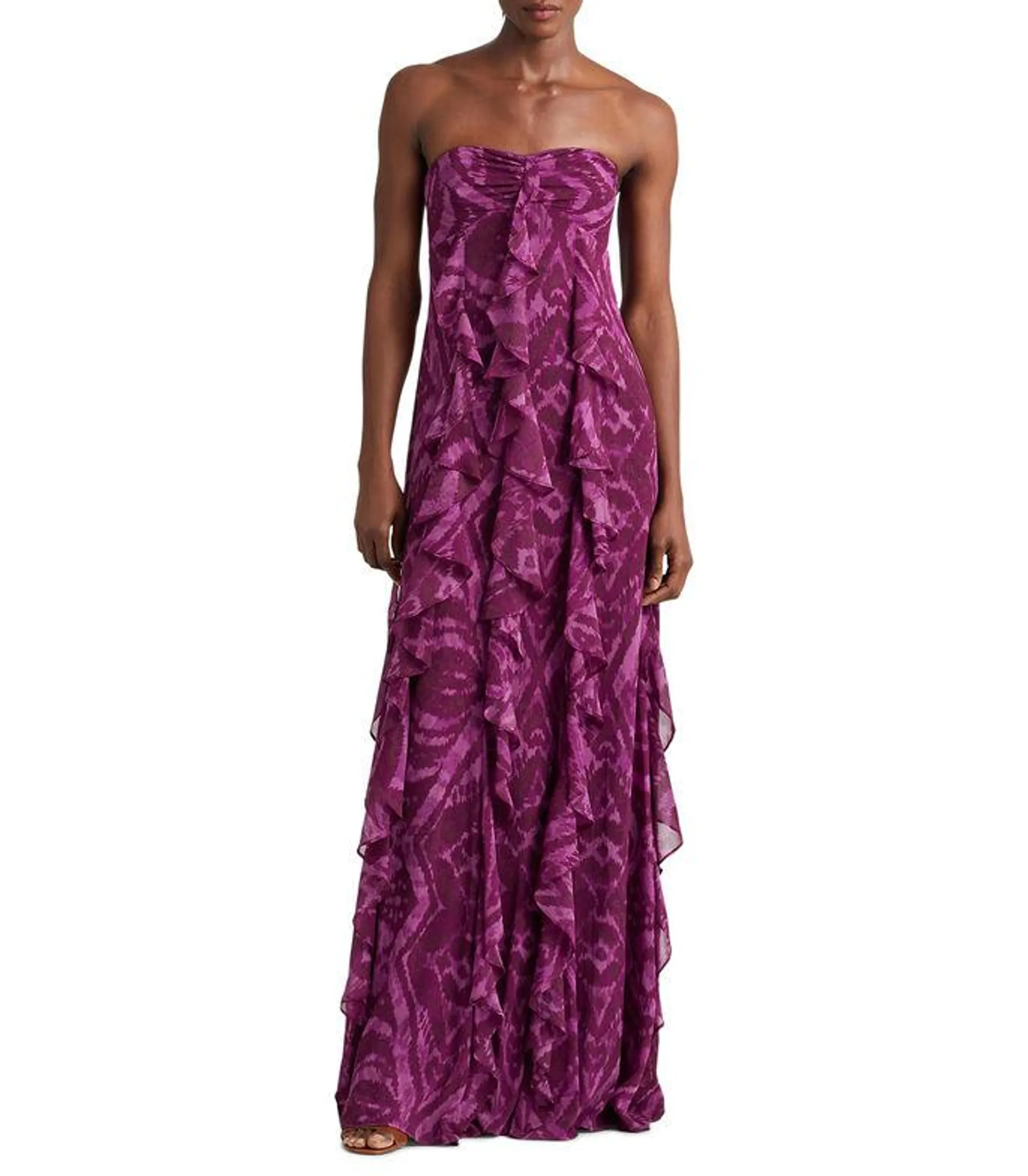 Vestido de fiesta maxi con holanes Mujer