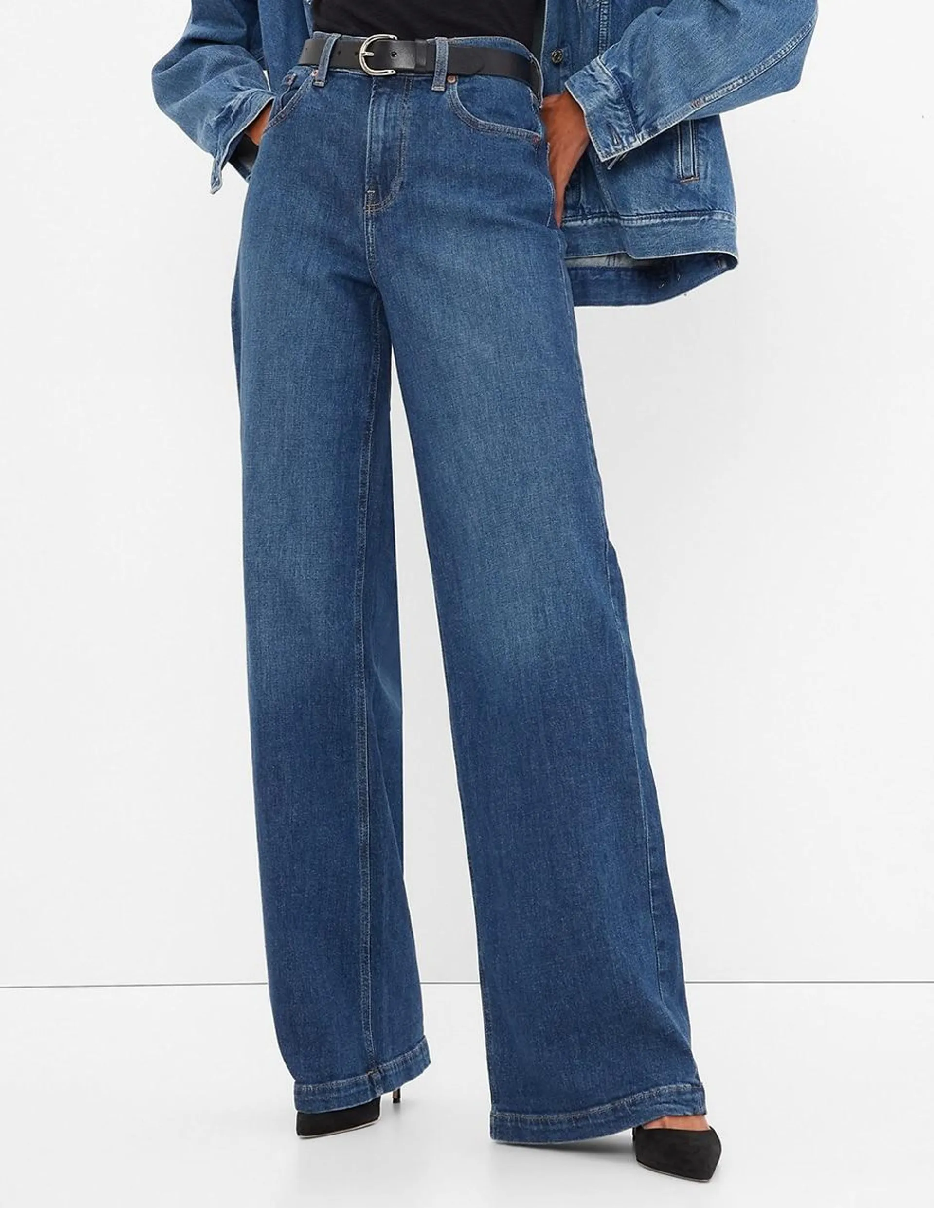 Jeans wide leg corte cintura alta para mujer