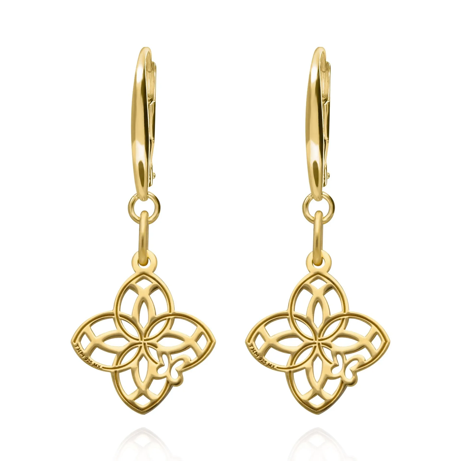 Aretes Mujer Plata 925 Joy 4 Petalos Dorado