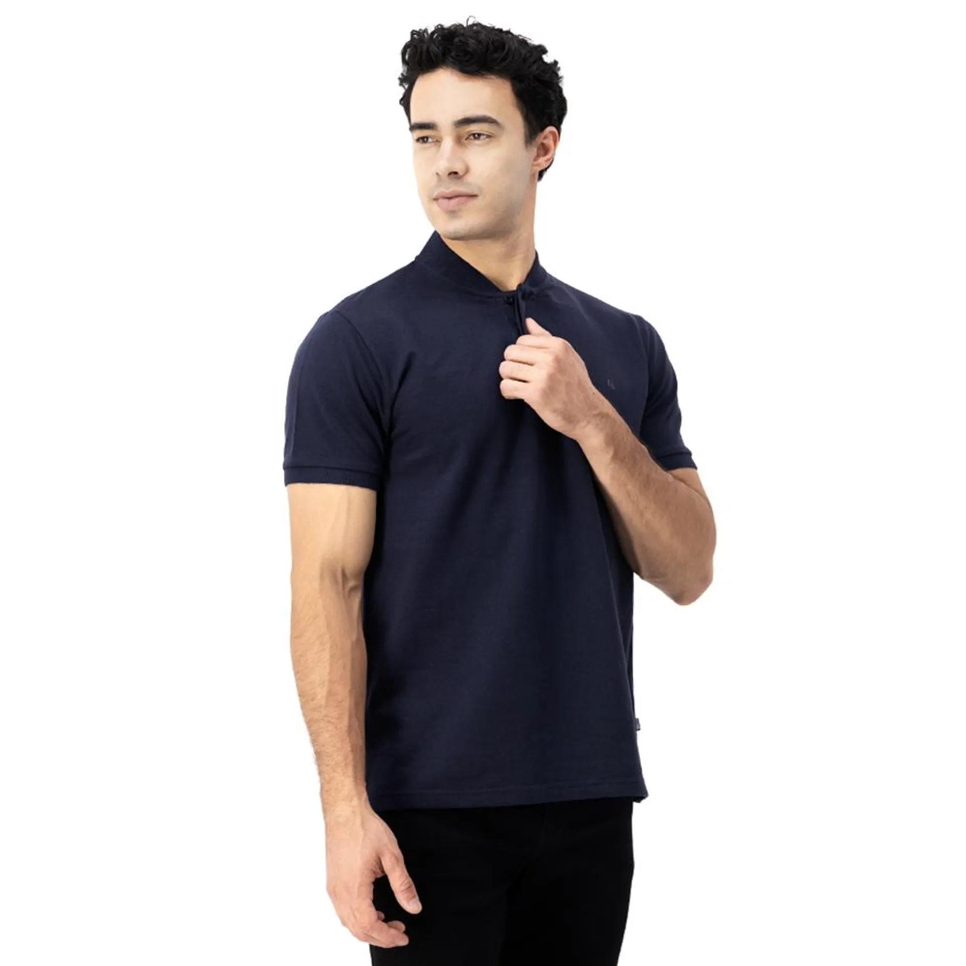 Playera Cuello Henley Hummo Hombre Botón Al Tono