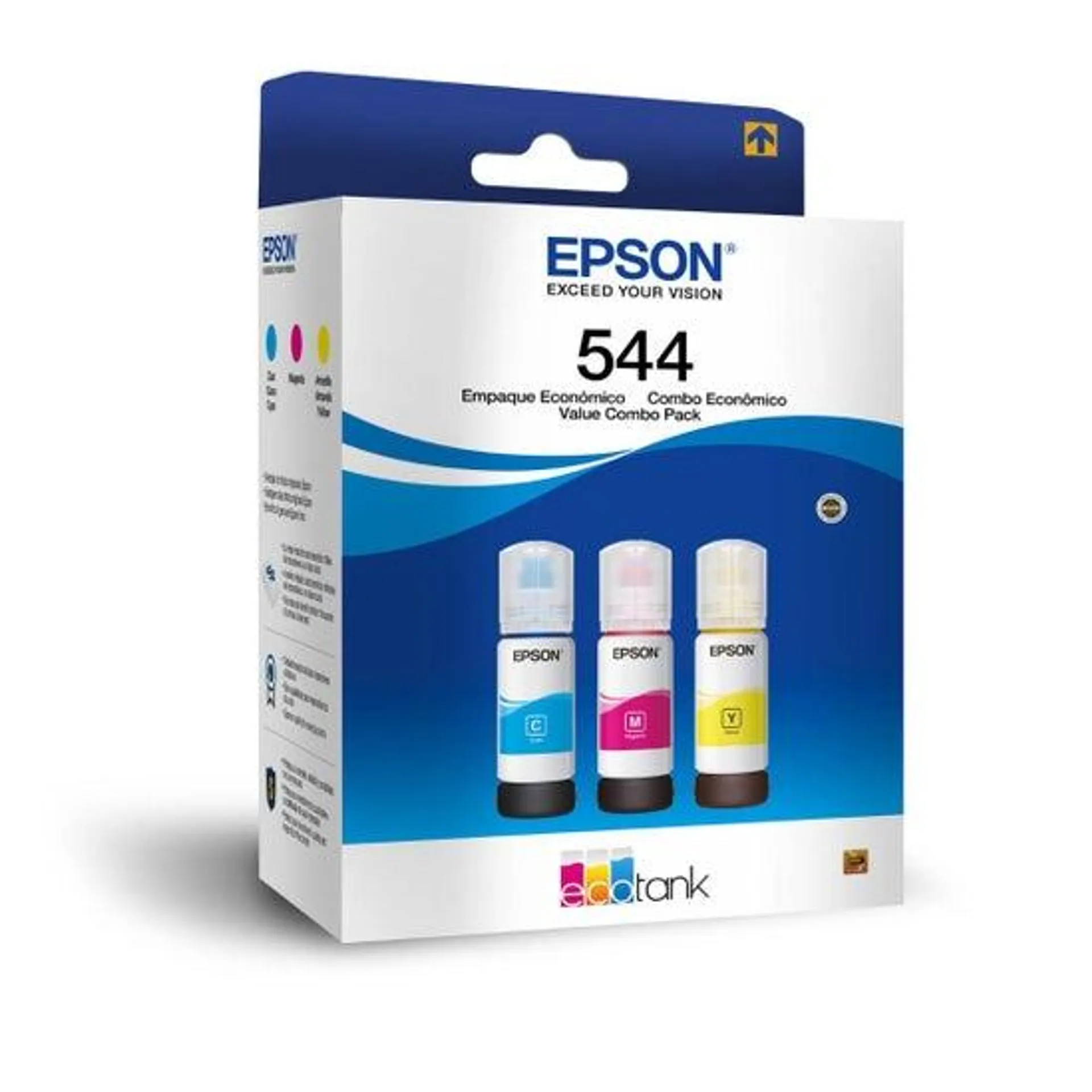 Botellas de Tinta Epson Ecofit Color Cian Magenta y Amarillo T544 3 unidades