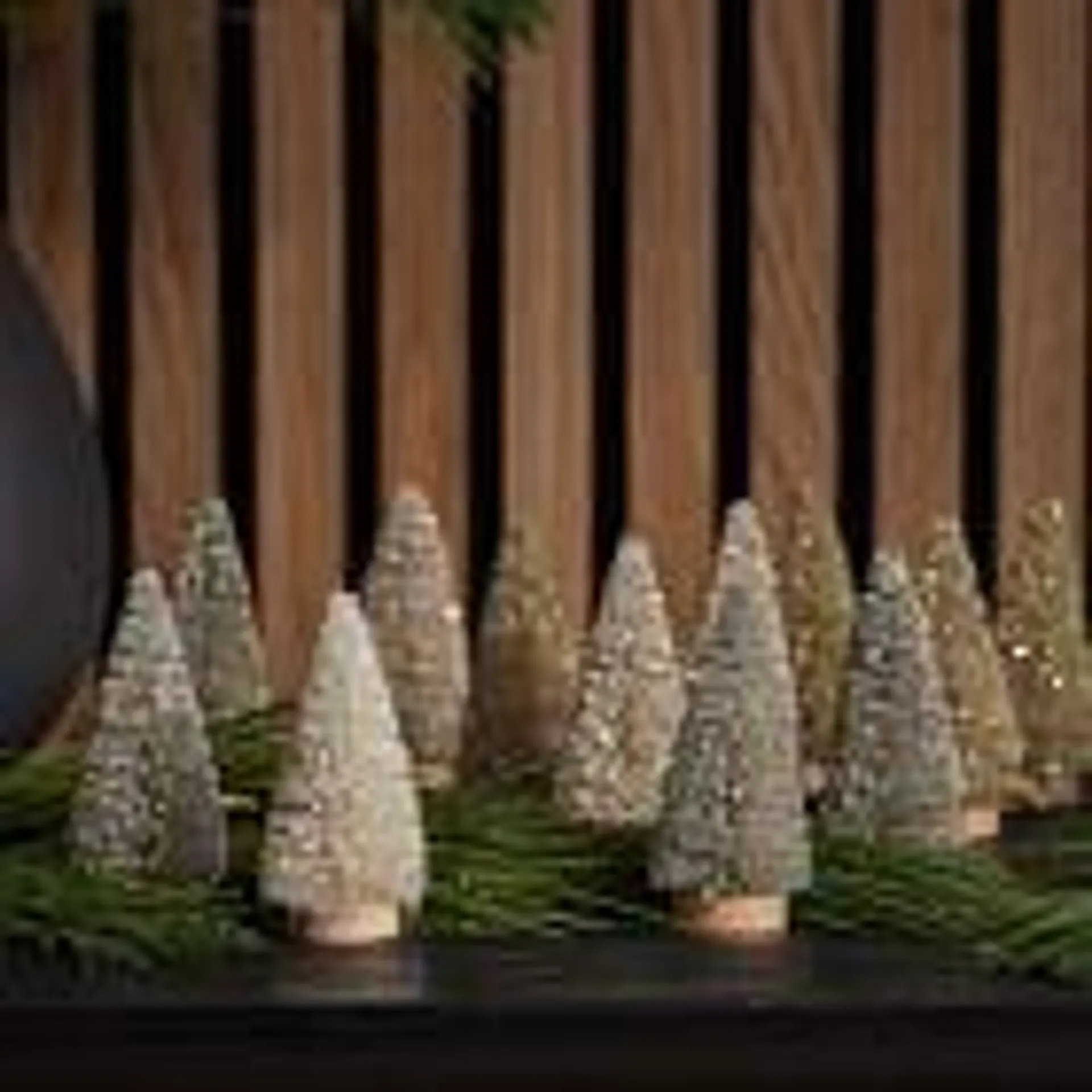 Decorative Bottlebrush Tree Objects (Set of 12) - Tonal Metallic