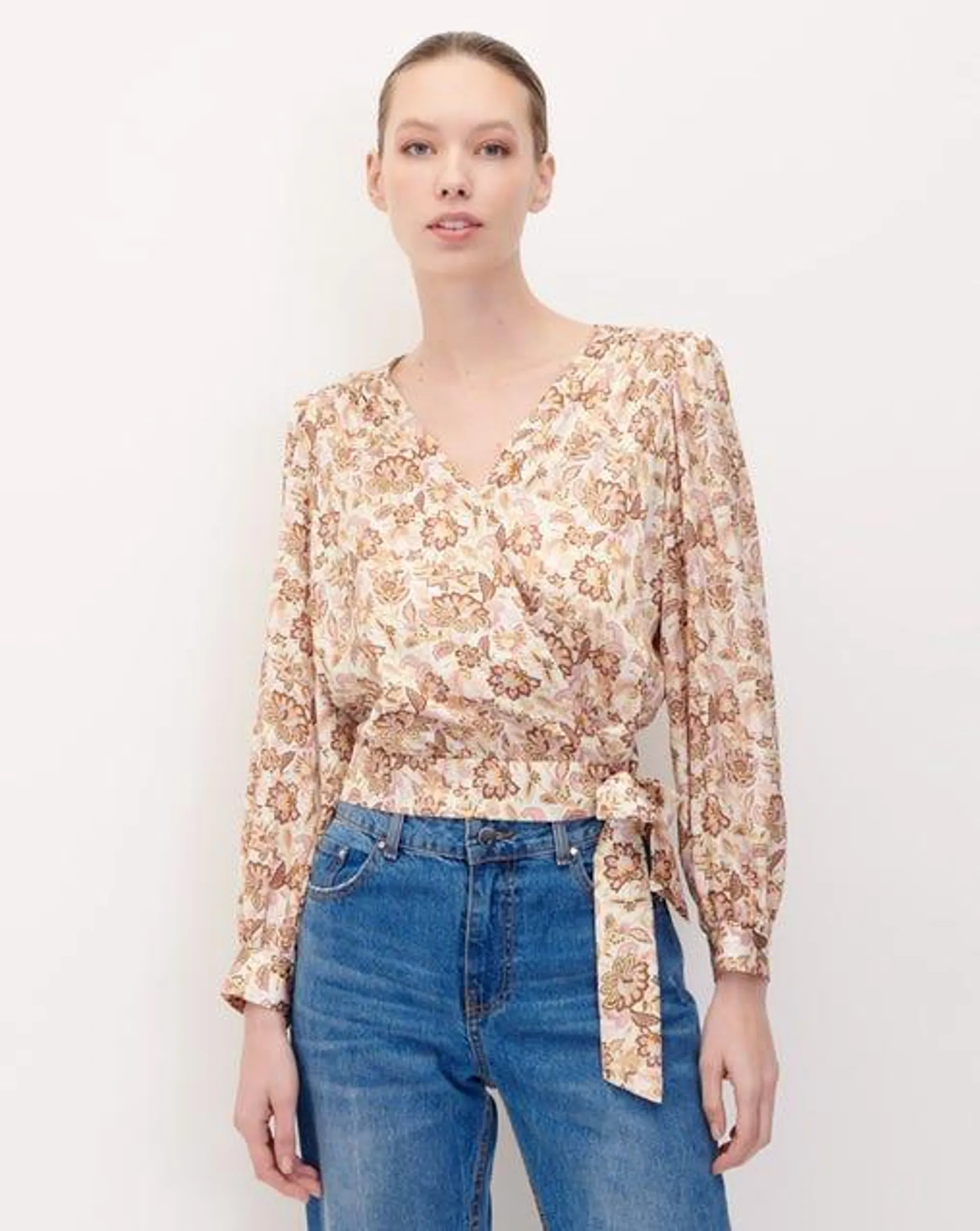 Blusa De Satín Envolvente Estampado Floral