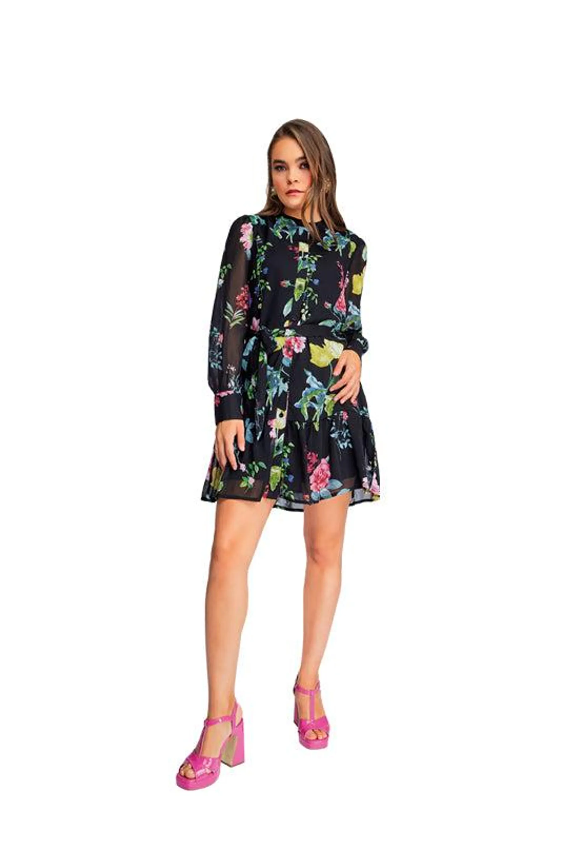 Vestido negro multicolor floral 96033