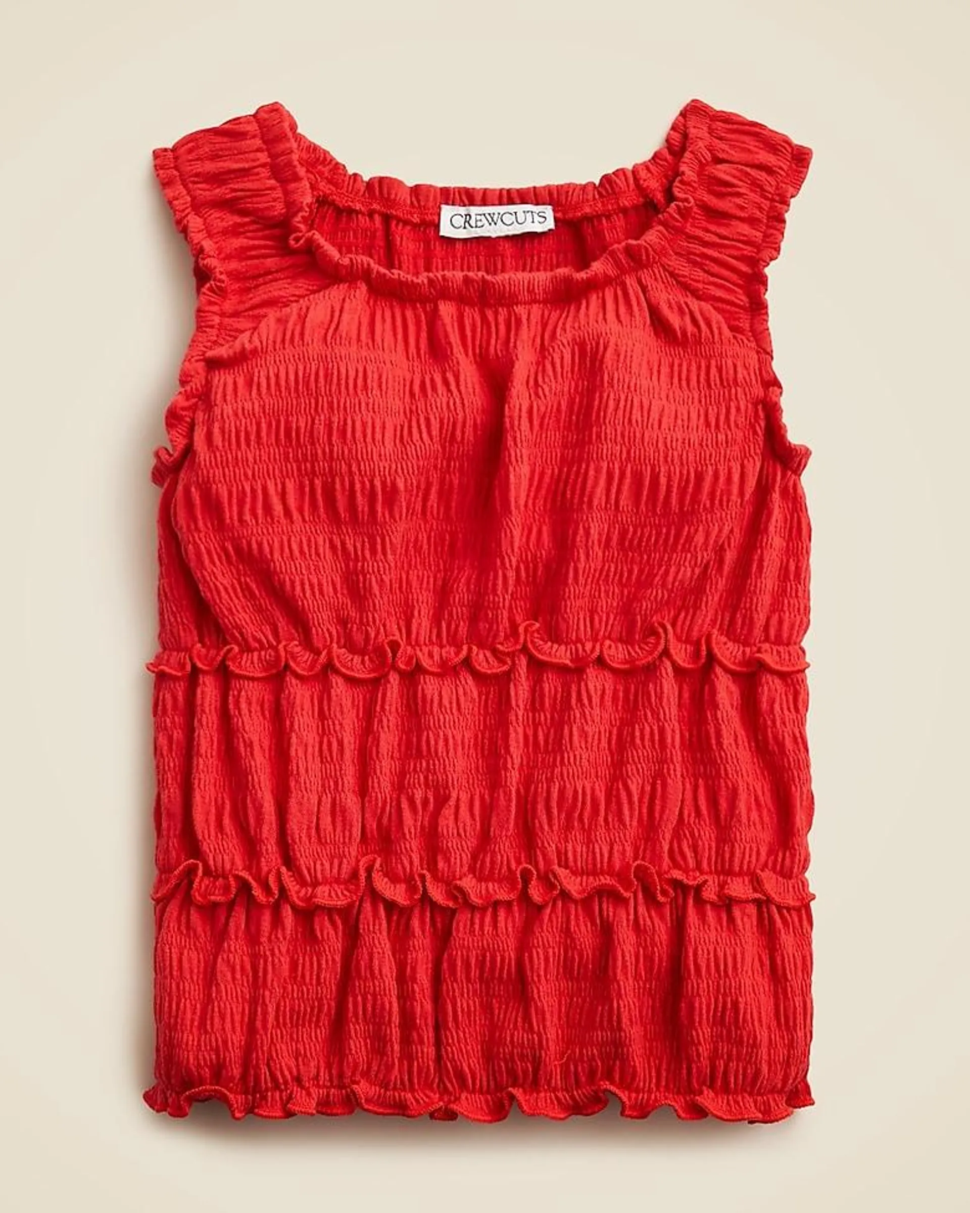 Girls' smocked lettuce-edge tank top in crinkled jersey