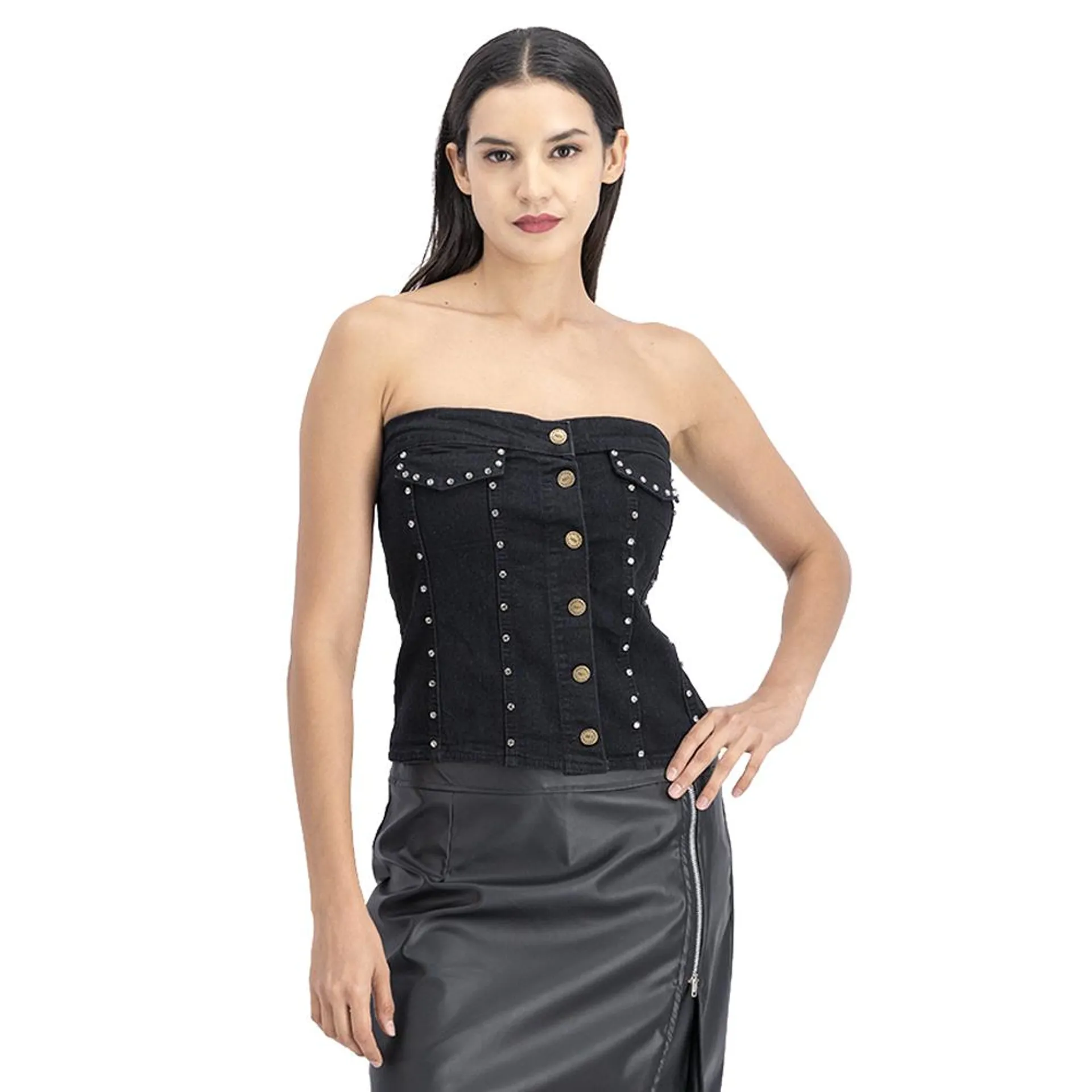 Corset De Mezclilla Mujer Con Aplicación