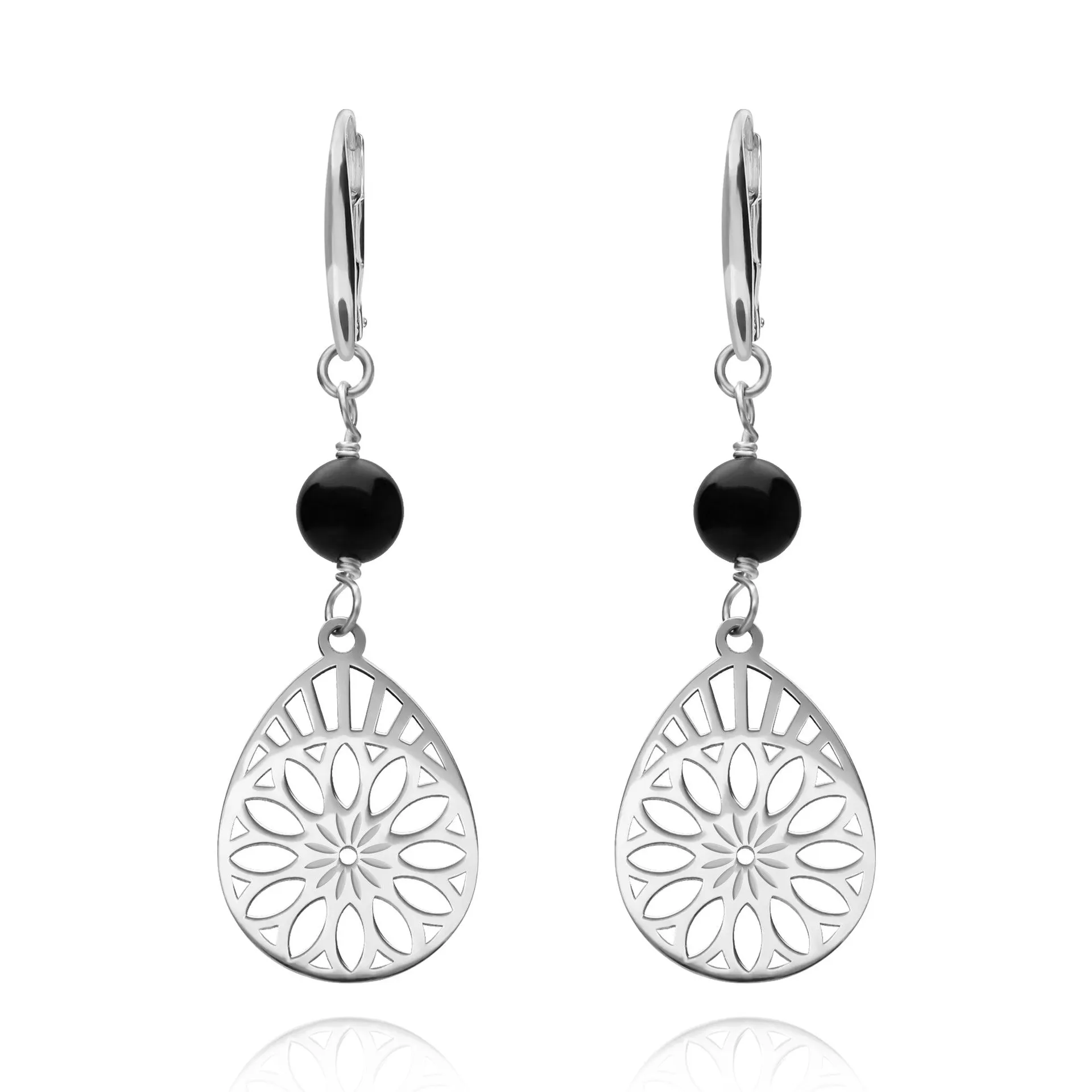 Aretes Mujer Plata 925 Barro Negro Gota Agata Anamora por Tanya Moss