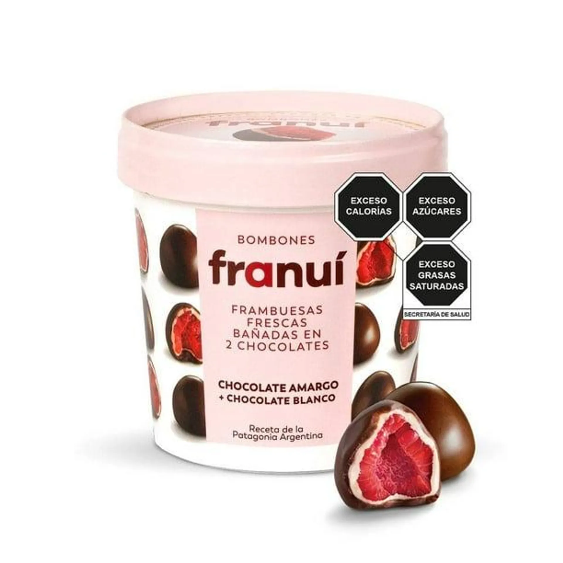 Frambuesas congeladas Franuí bañadas en chocolate amargo y blanco 150 g