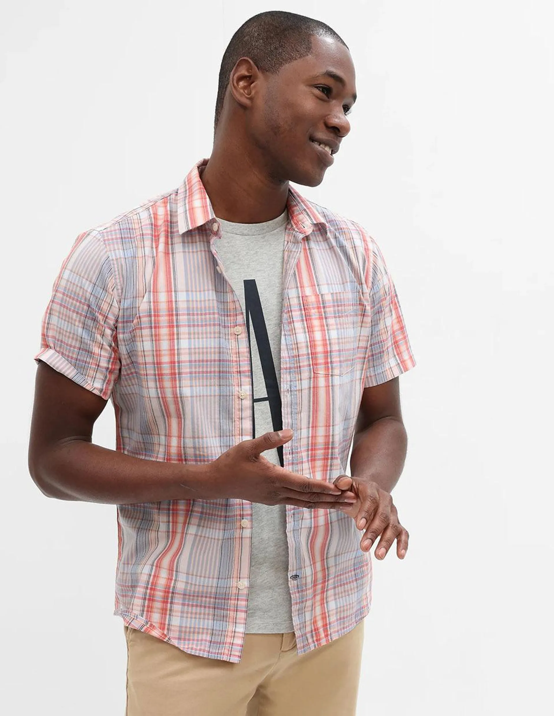 Camisa casual de algodón manga corta para hombre