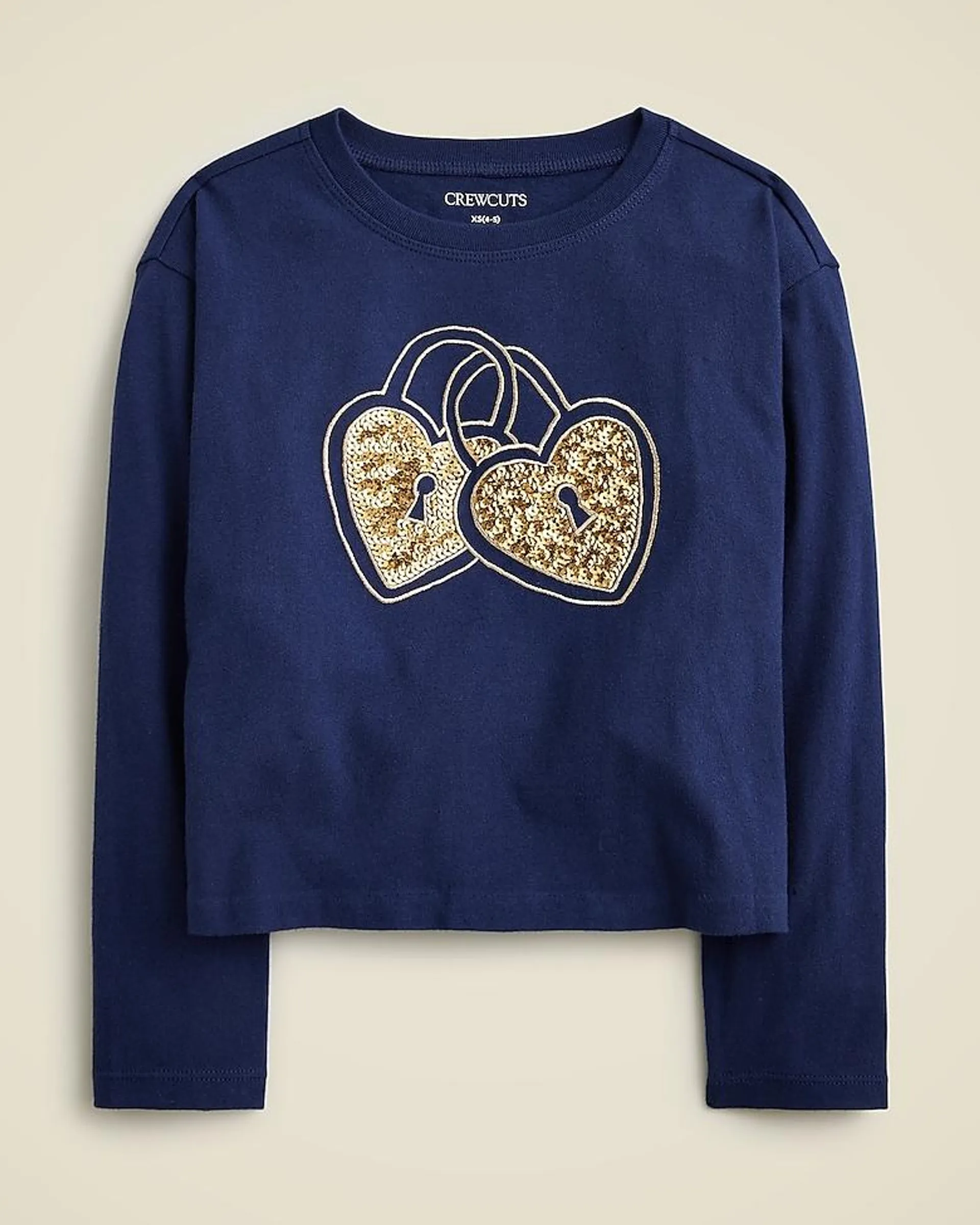 Girls' long-sleeve heart locket T-shirt with sequins