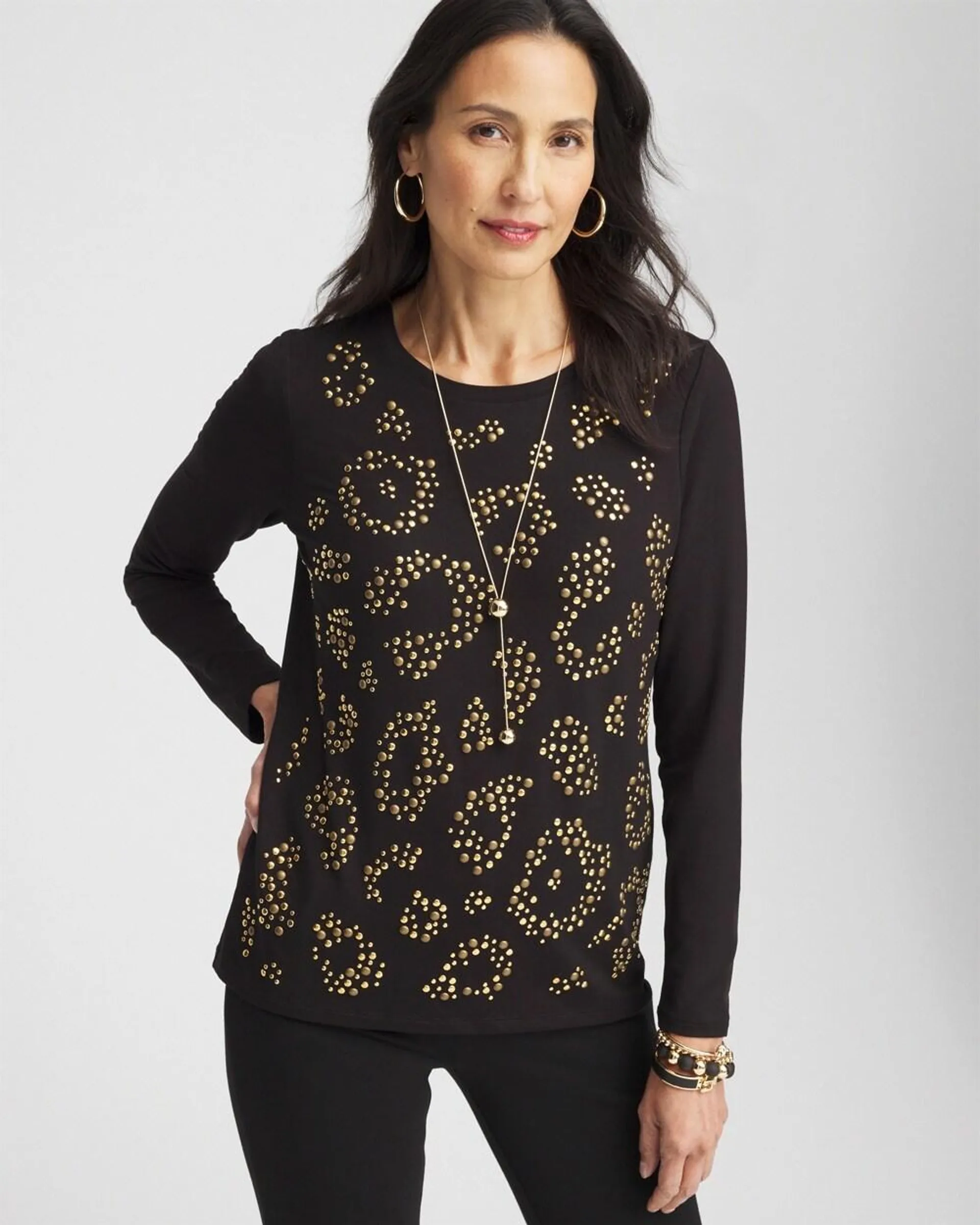 Touch of Cool\u2122 Embellished Leopard Layering Tee