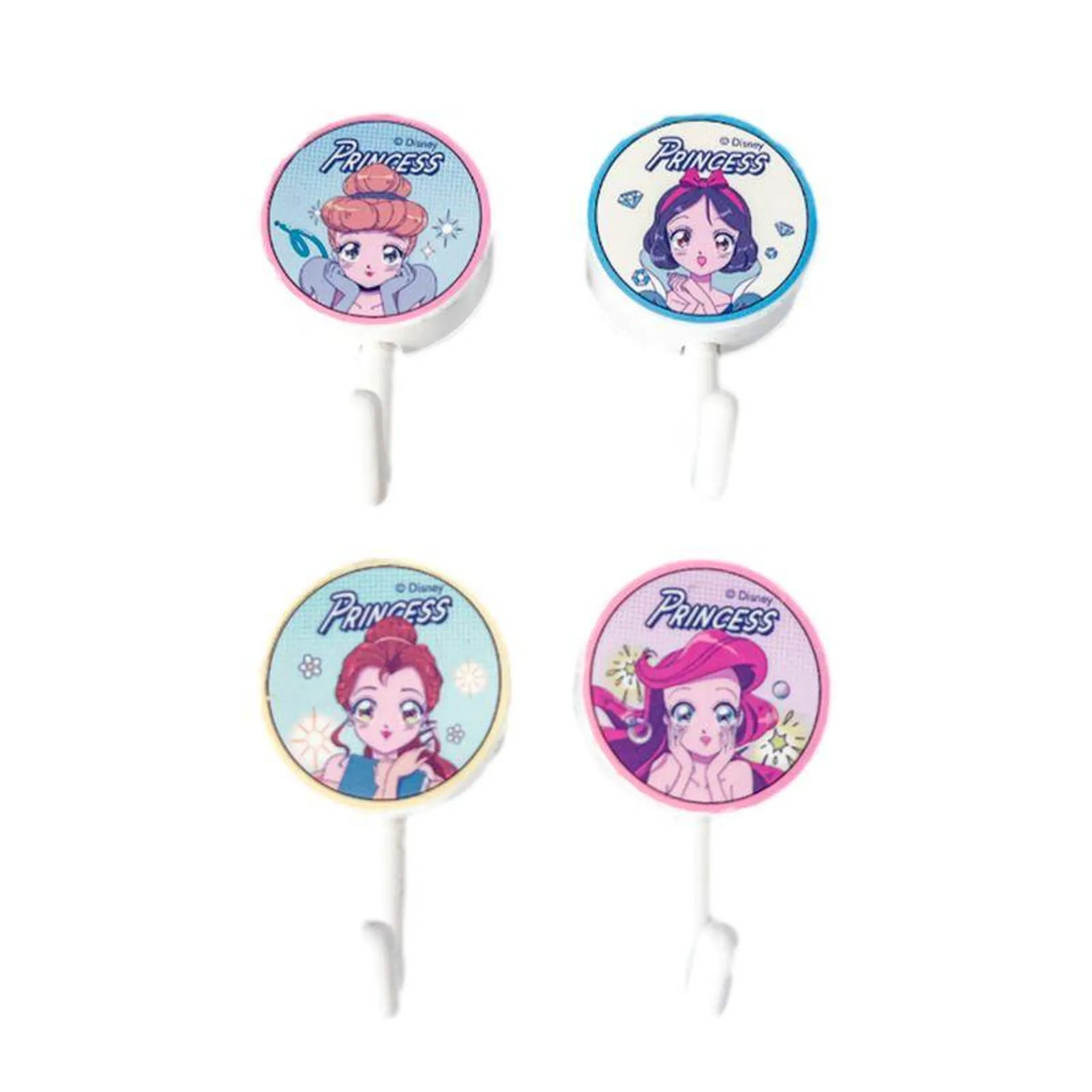 Set Ganchos Adhesivos Disney Princesas Manga Sintéticos 4 Piezas