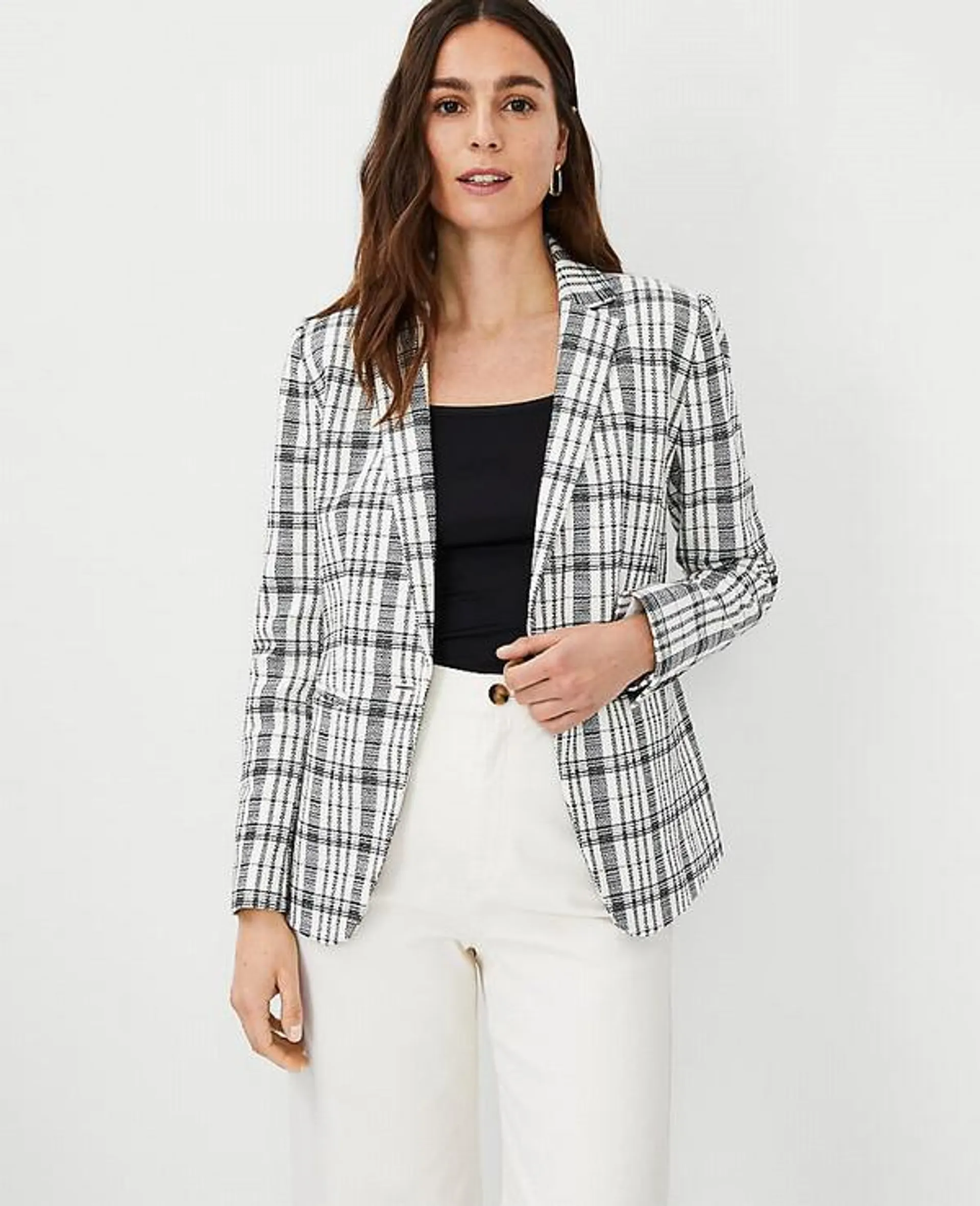 Blazers Ann Taylor The Hutton in Plaid Negros | 508497-KWJ