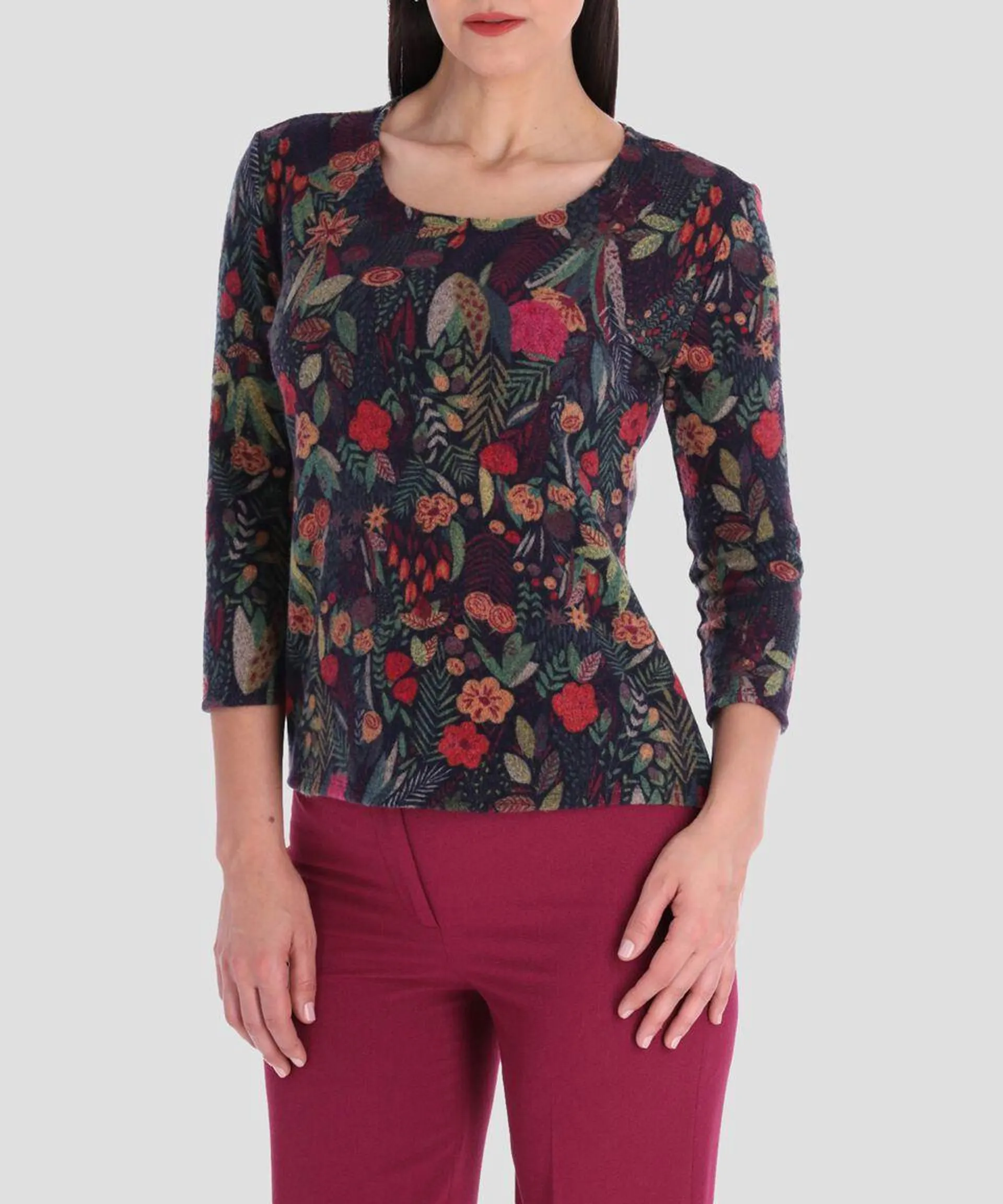 Blusa con estampado manga 3,4 Mujer