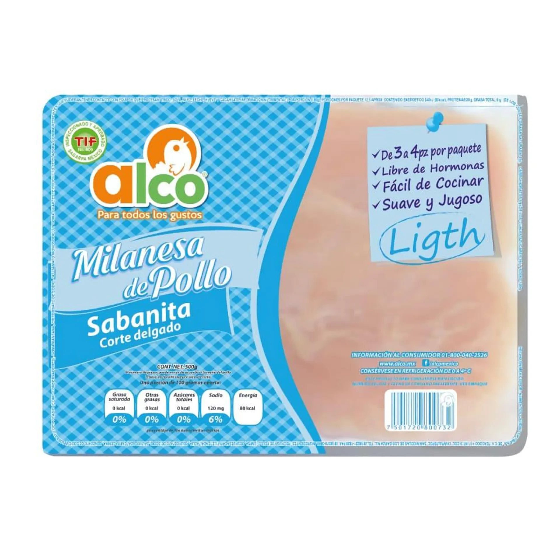 MILANESA DE POLLO SABANITA ALCO PZ 500 g