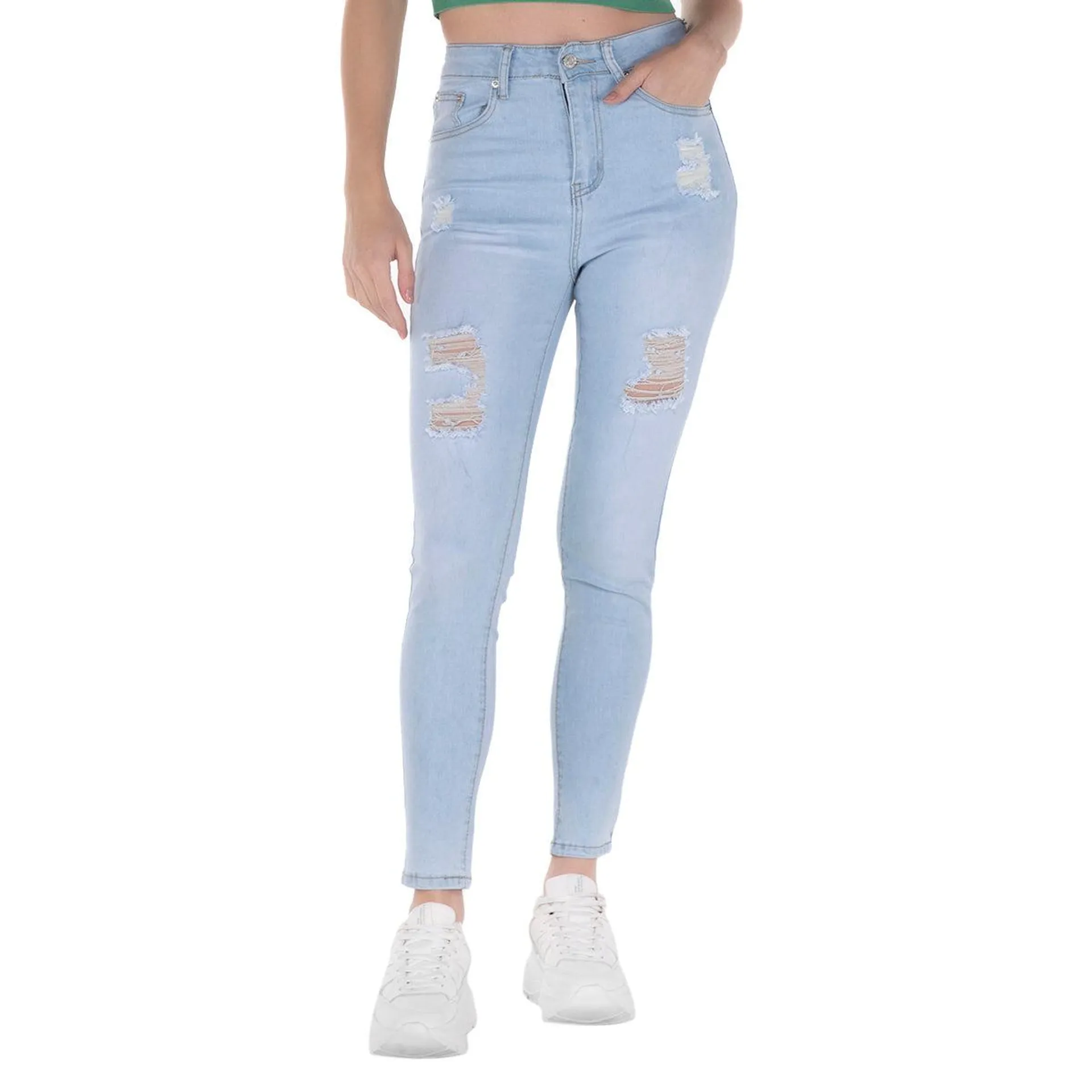 JEANS HIGH WEIST DESTROYER PARA DAMA FOREVER 21