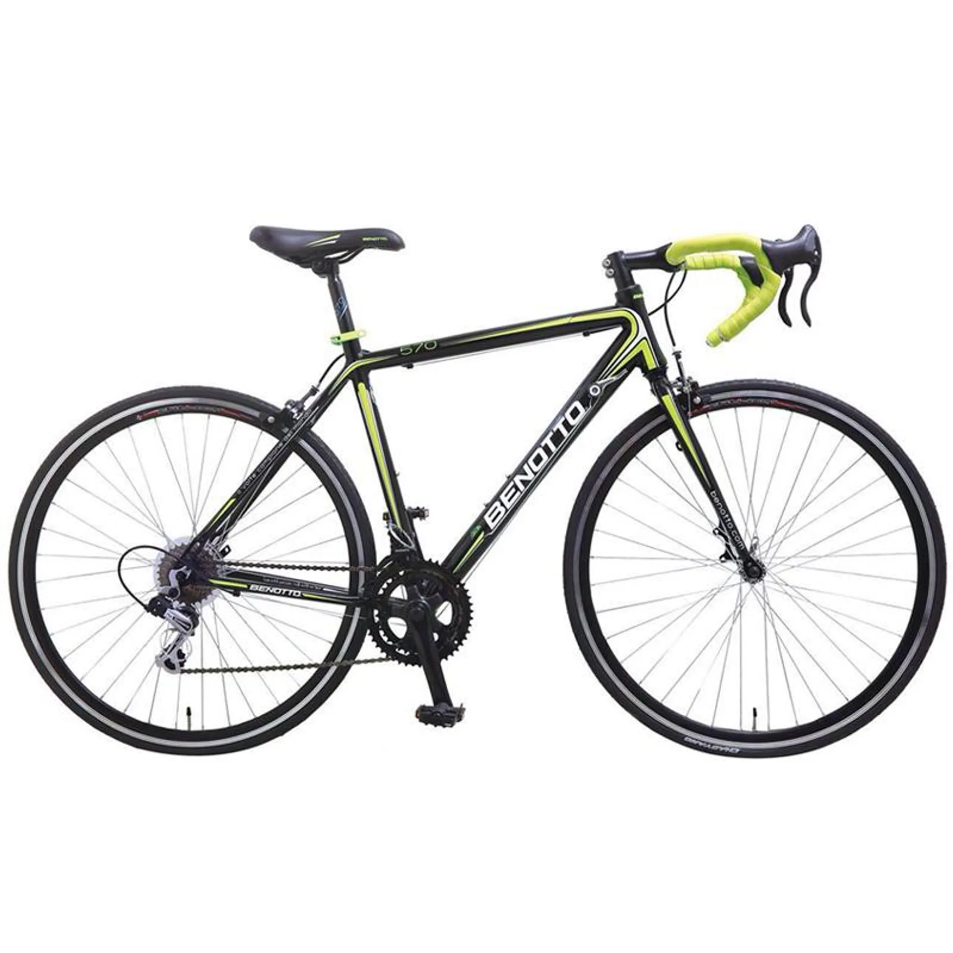 Bicicleta BENOTTO Ruta 570 R700 14V. Shimano TY18 Frenos Carrera Aluminio Negro/Amarillo Neon Talla:51