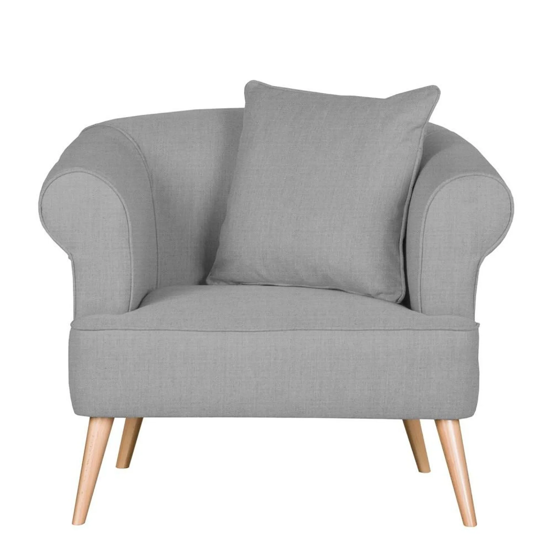 Lilú - Sillon estilo moderno con tela gris claro y su cojin