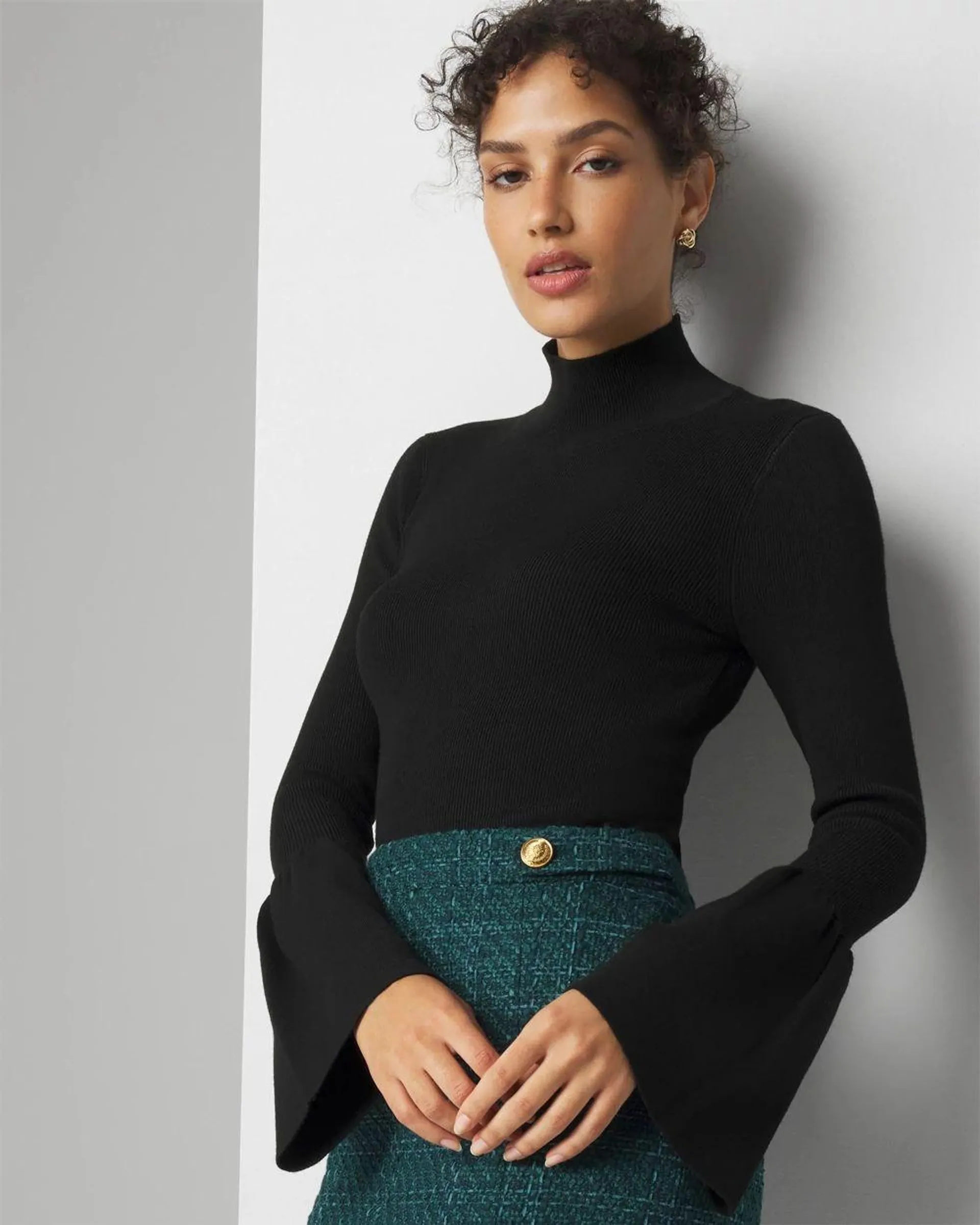 Bell Sleeve Mock Neck Sweater