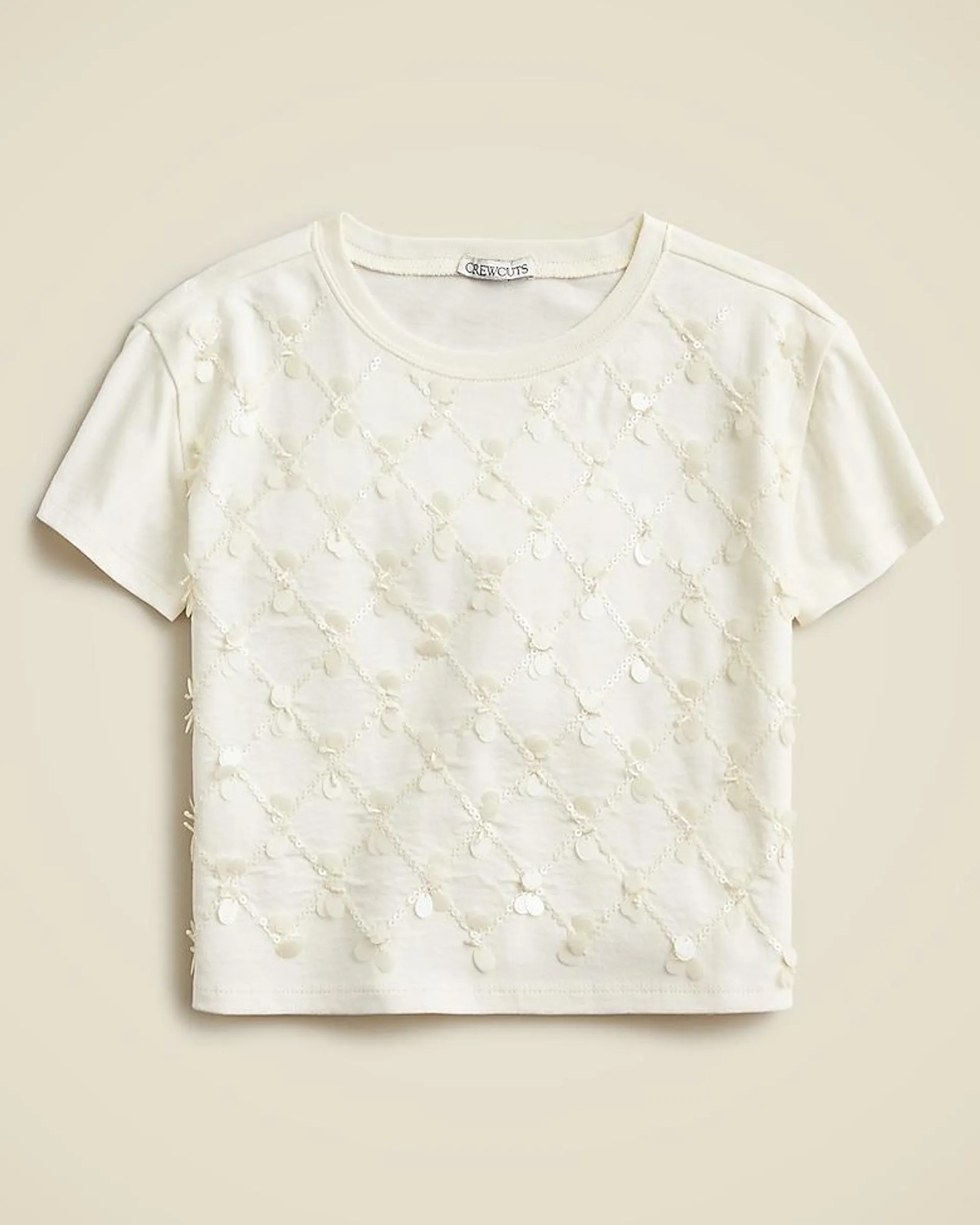 Girls' short-sleeve lattice-sequin T-shirt