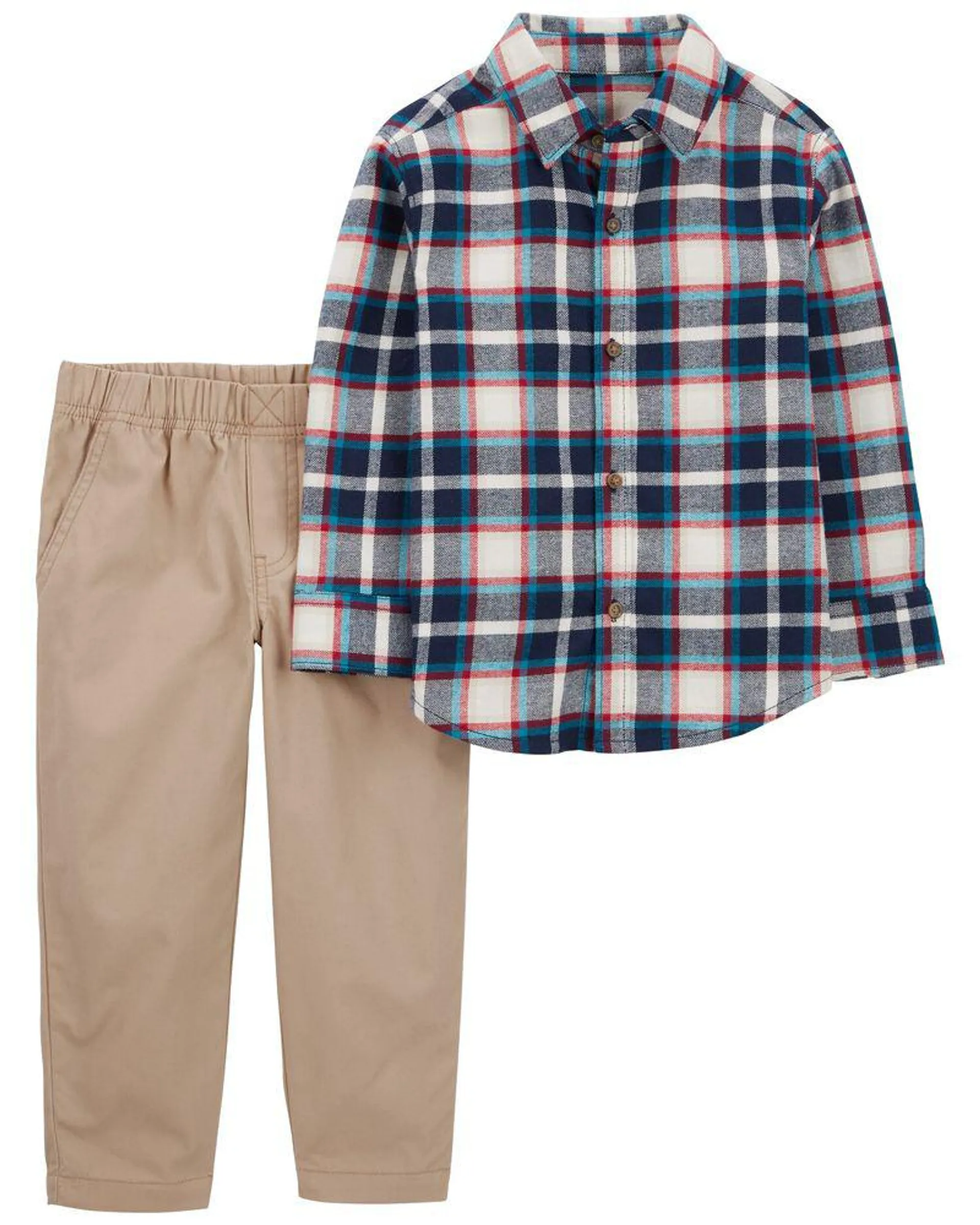 Conjunto De 2 Piezas, Camisa Y Pantalón A Cuadros Con Botones Frontales Carter's