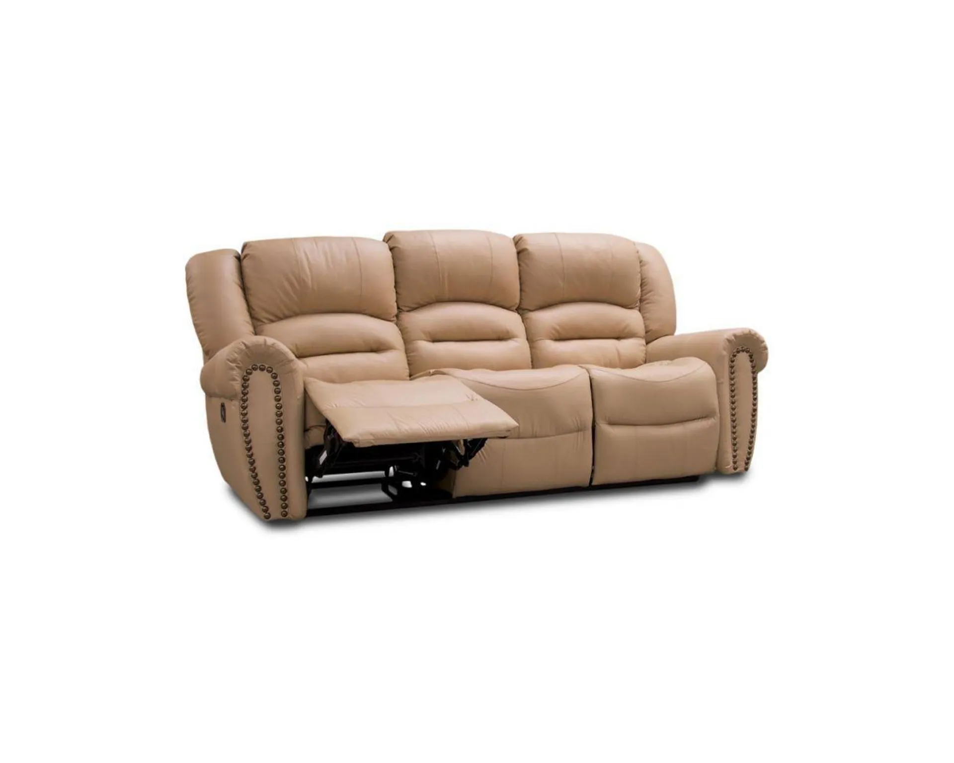 Sofá 3 Plazas Con Reclinable de Piel Magnus Beige