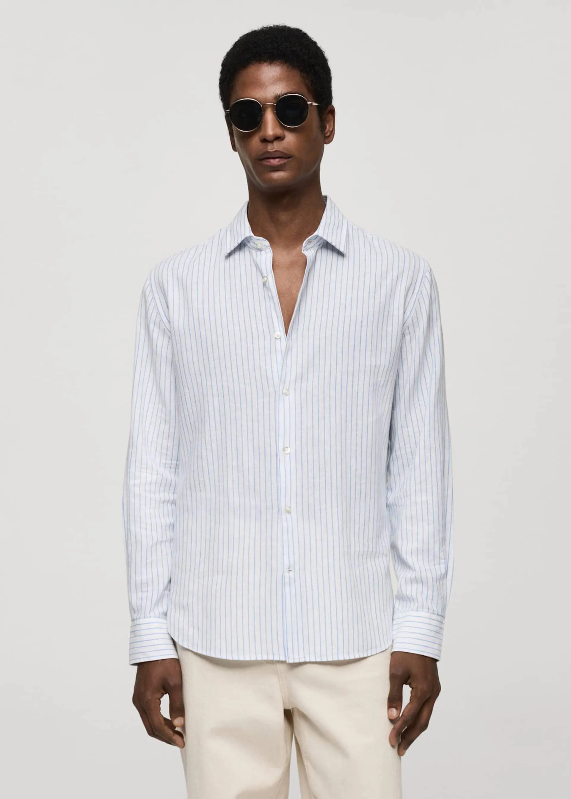 Camisa regular fit lino rayas