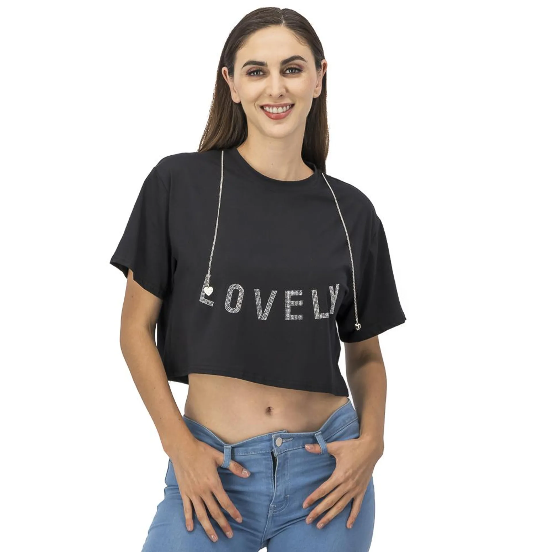 Crop Top Mujer Cadena De Corazones