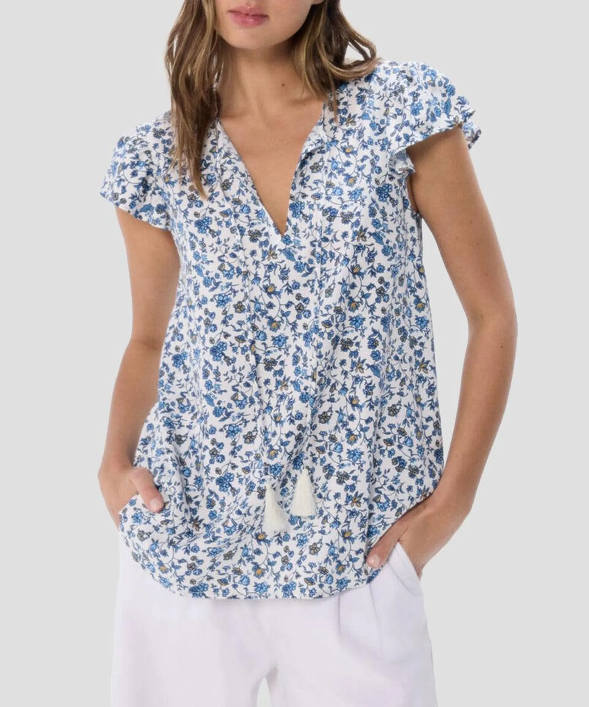 Blusa con estampado manga corta Mujer