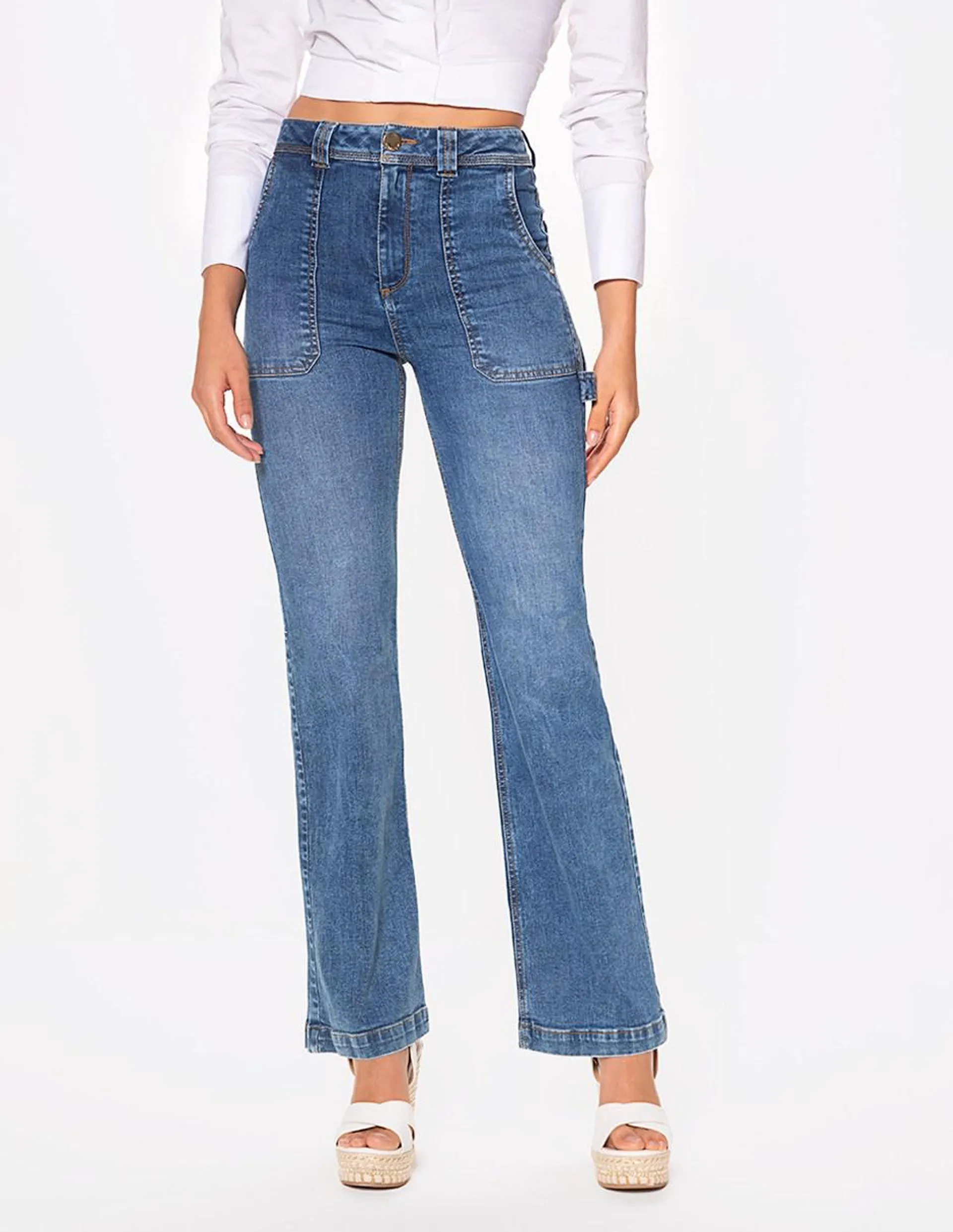Jeans amplio Studio F corte a la cintura para mujer