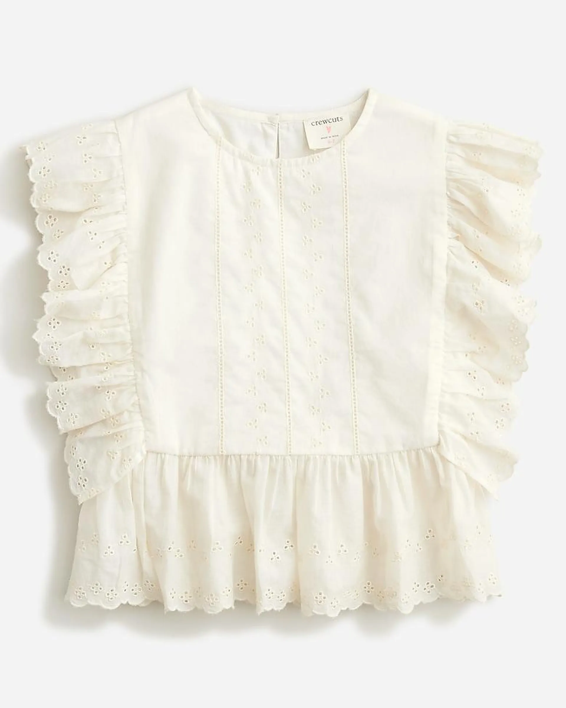 Girls' eyelet cropped top in cotton voile