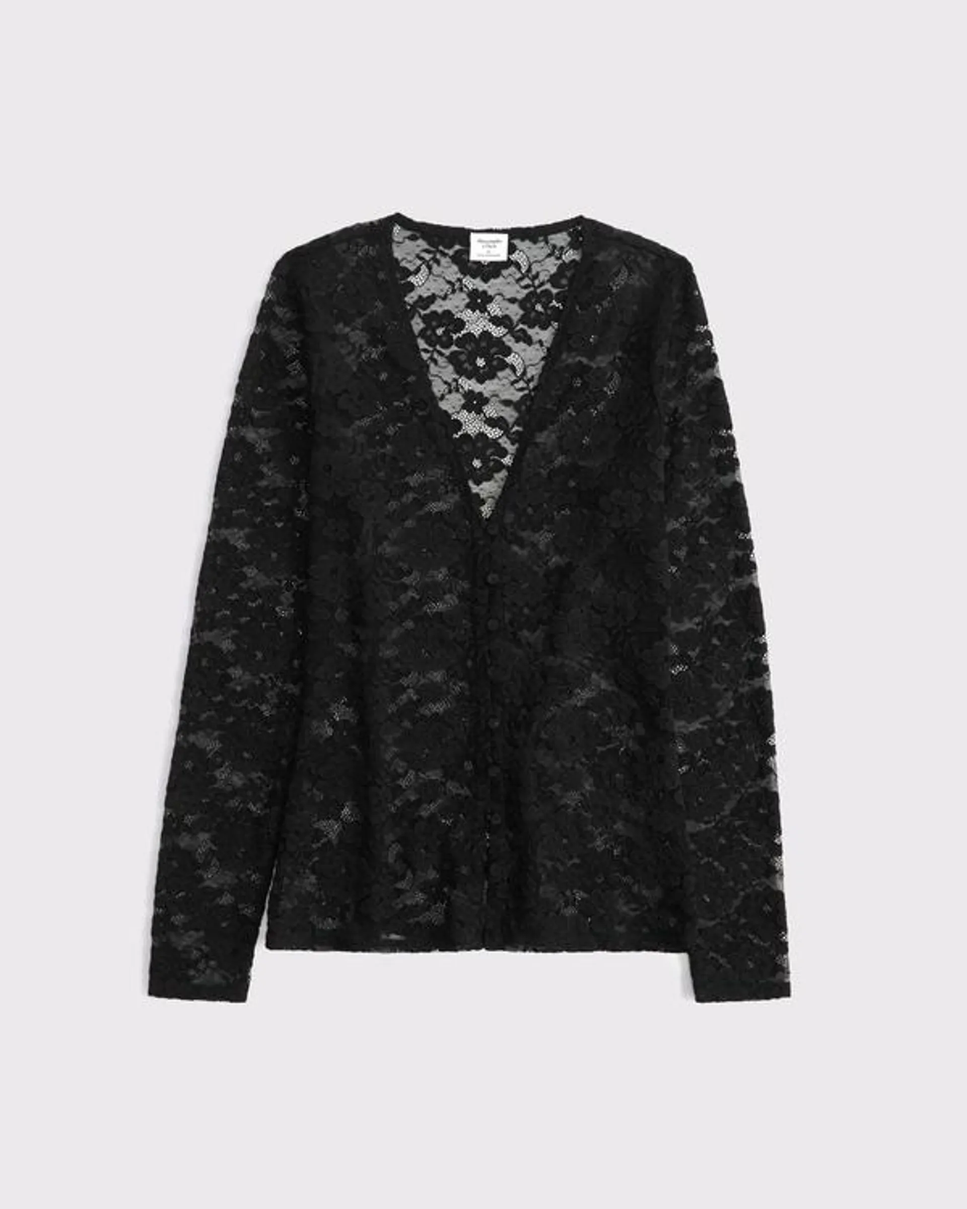 Long-Sleeve Lace Button-Through Top