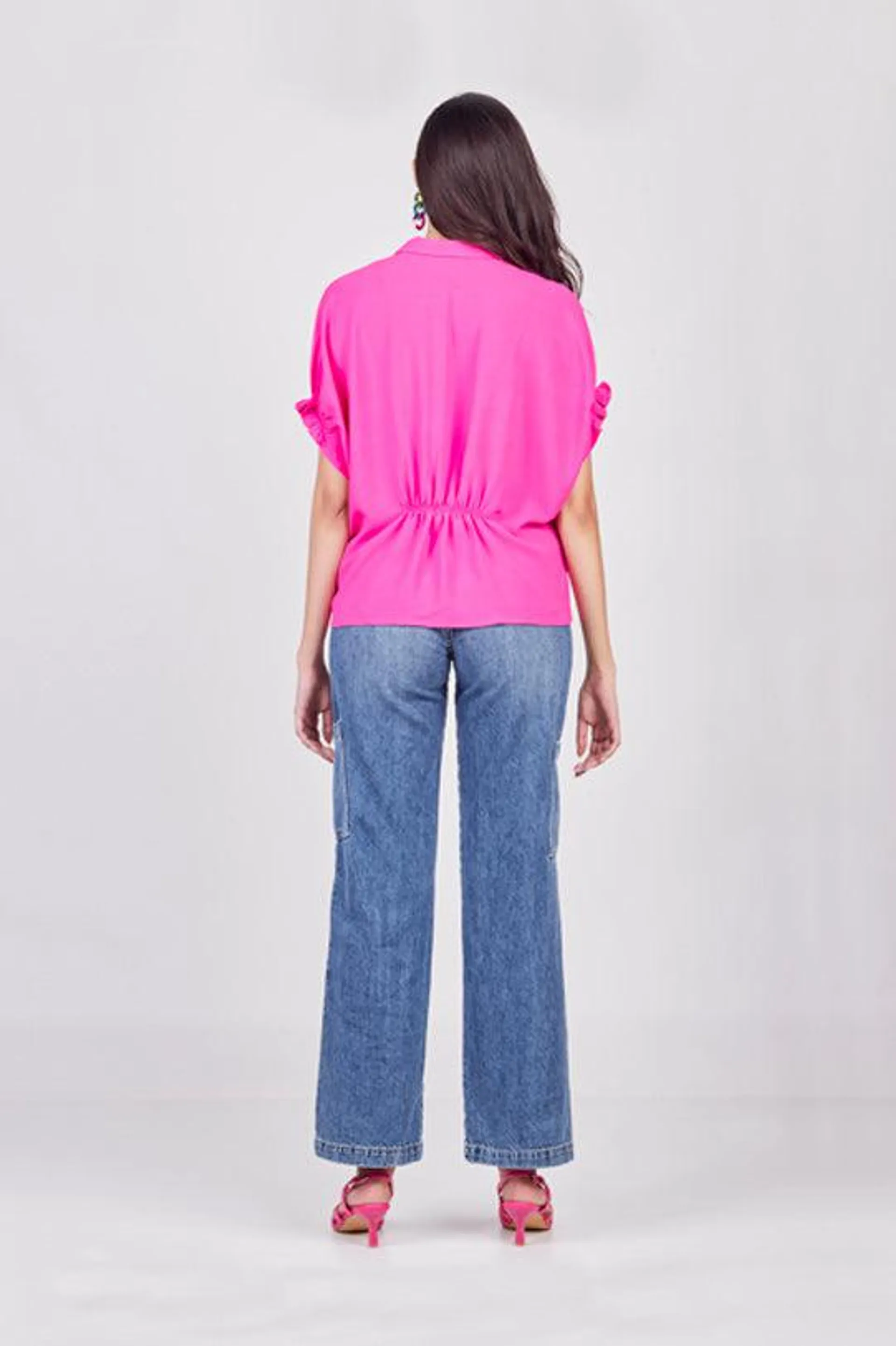 BLUSA FUCSIA CON CUELLO CAMISERO