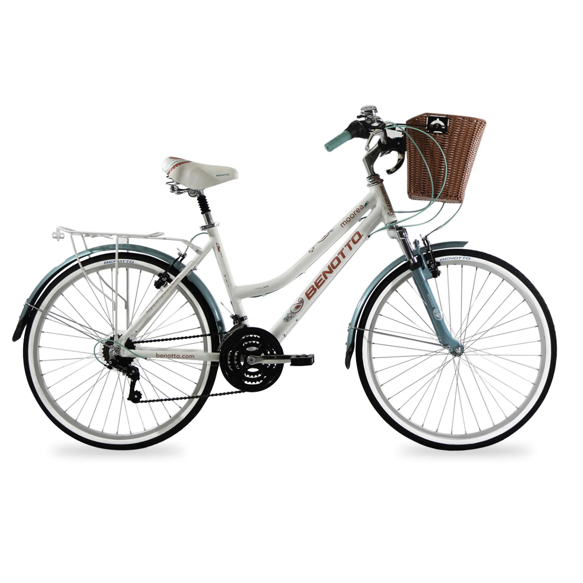 Bicicleta BENOTTO City MOOREA R24 21V. Mujer FS Sunrace Frenos ”V” Aluminio Blanco/Aqua Talla:UN