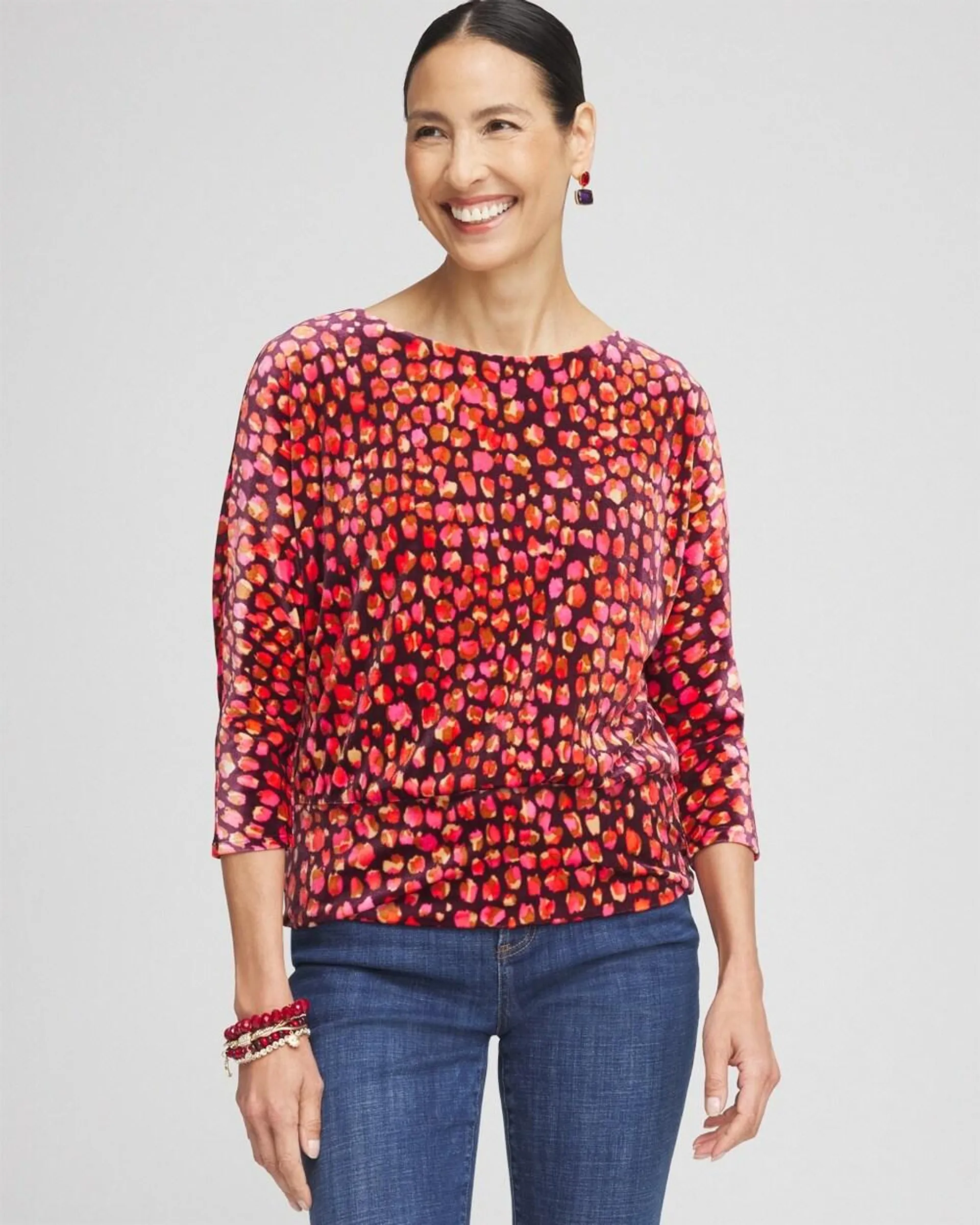 Velvet Banded Hem Print Top