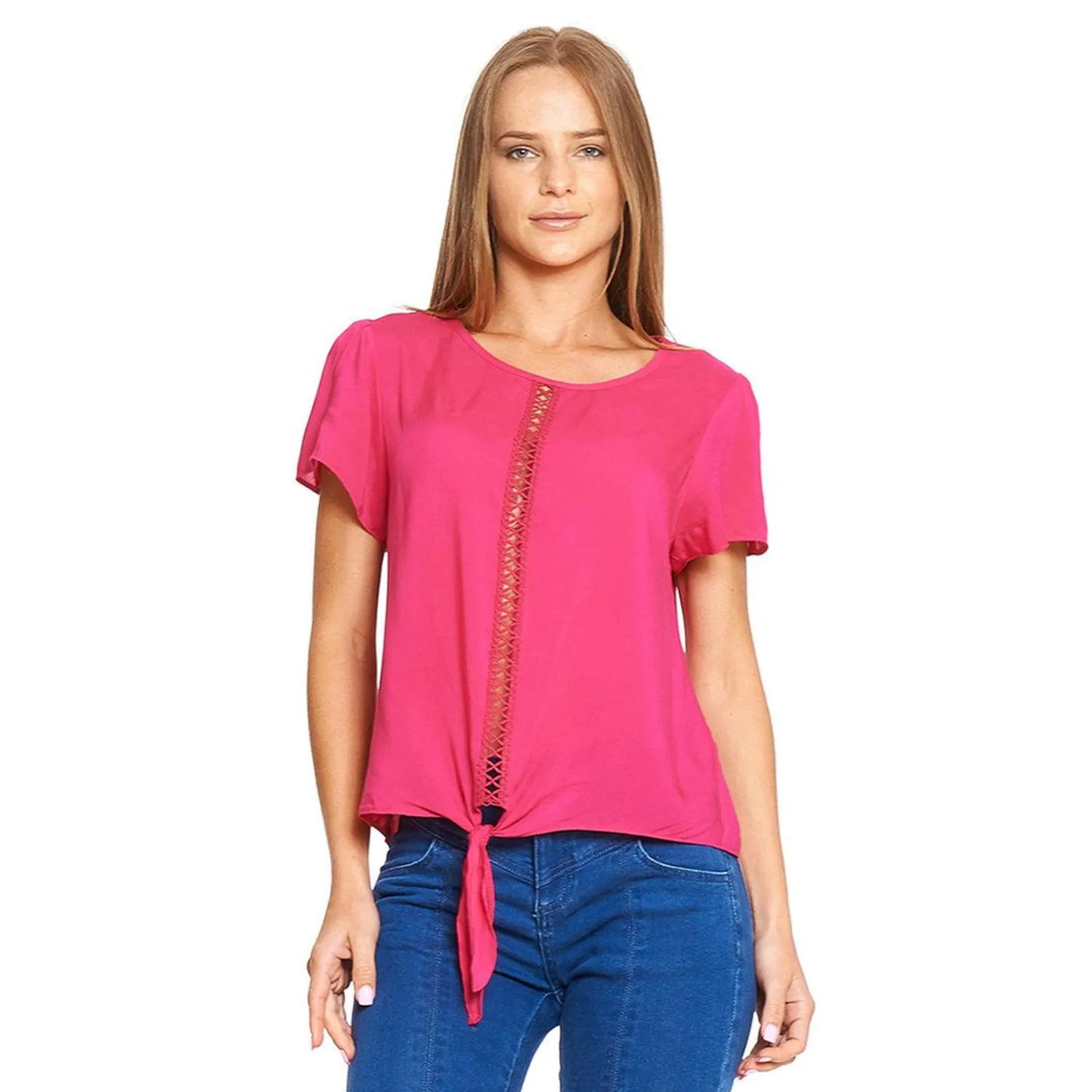 Blusa Mujer Con Detalle Al frente Moda Casual Fiusha
