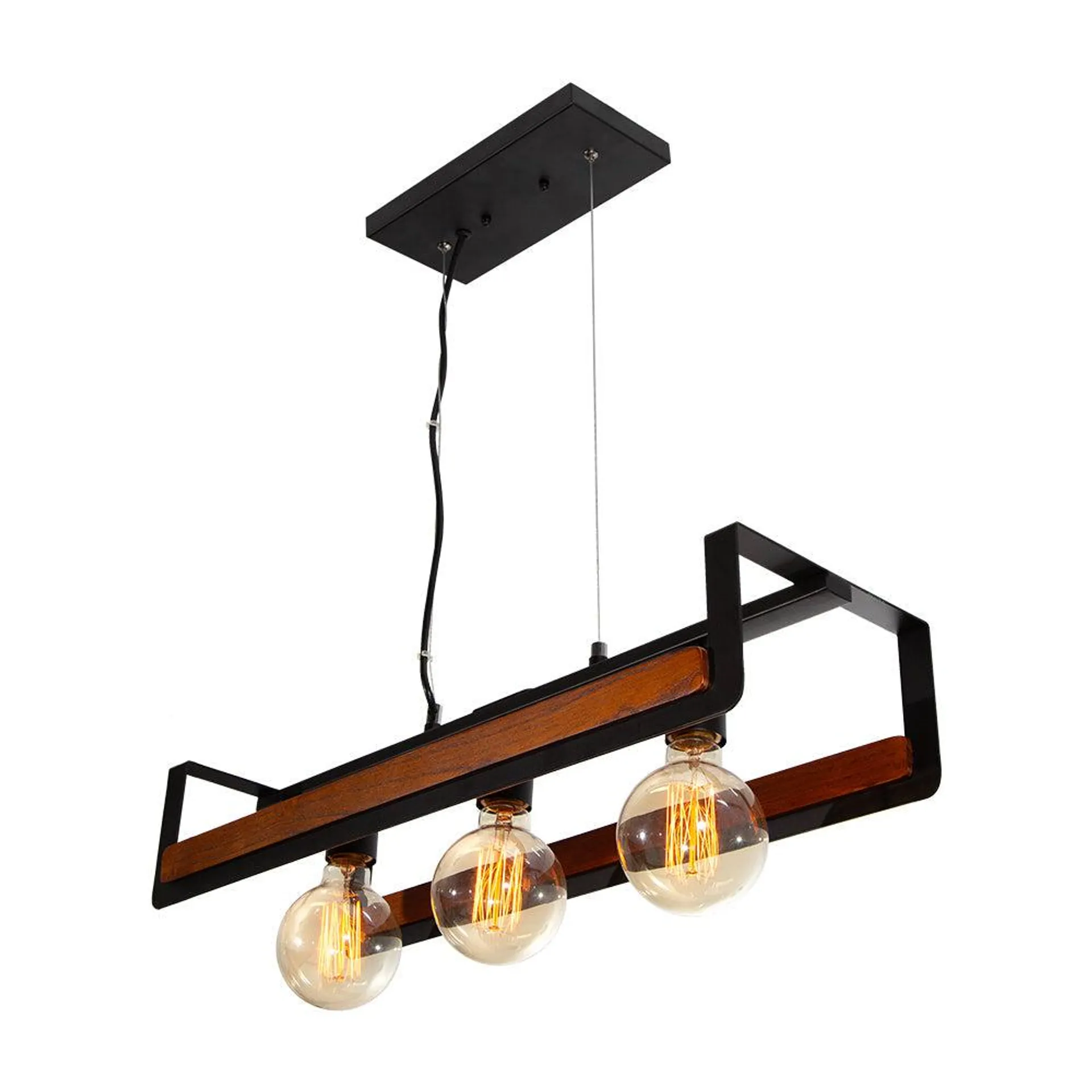 Lámpara Colgante Designers Madera y Negro 3 Luces 60W E27