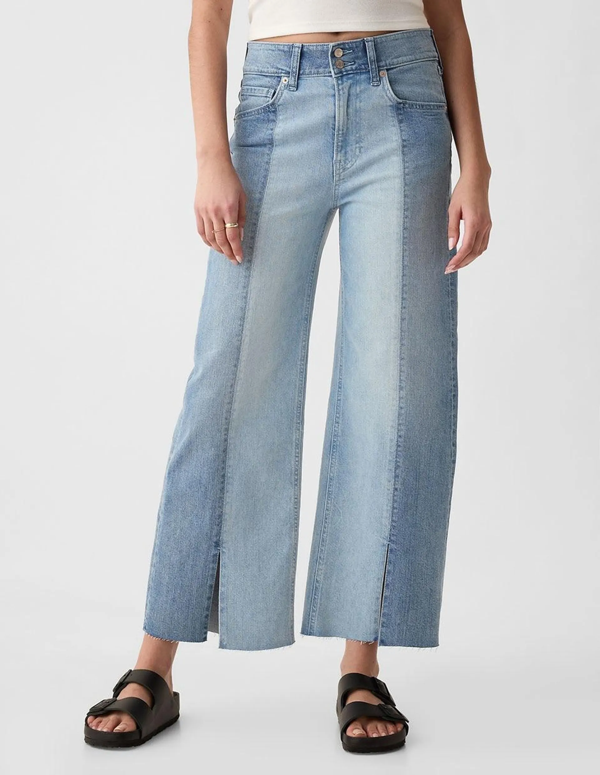 Jeans wide leg corte cintura para mujer