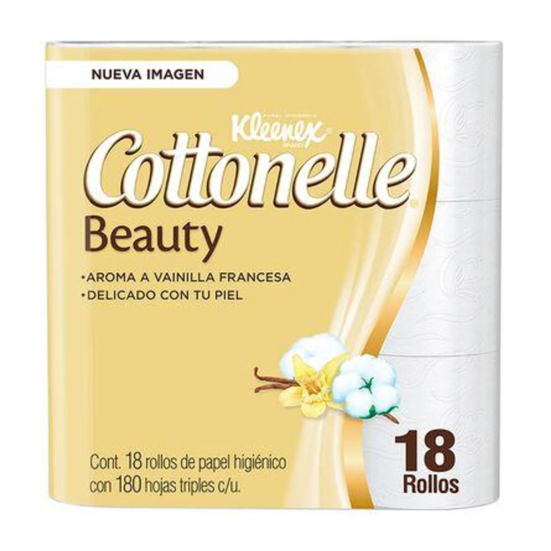 Papel Higiénico Kleenex Cottonelle Beauty 18 Rollos, 180 Hojas Dobles