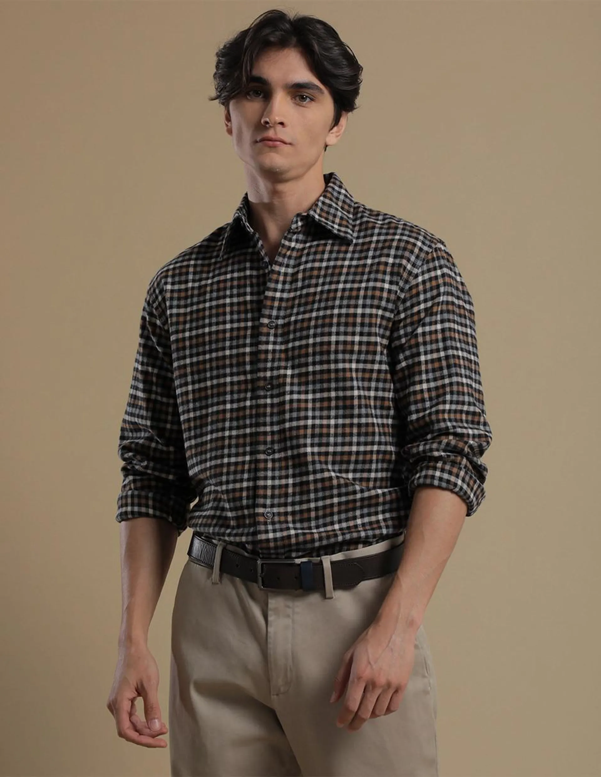 Camisa casual de algodón manga larga para hombre