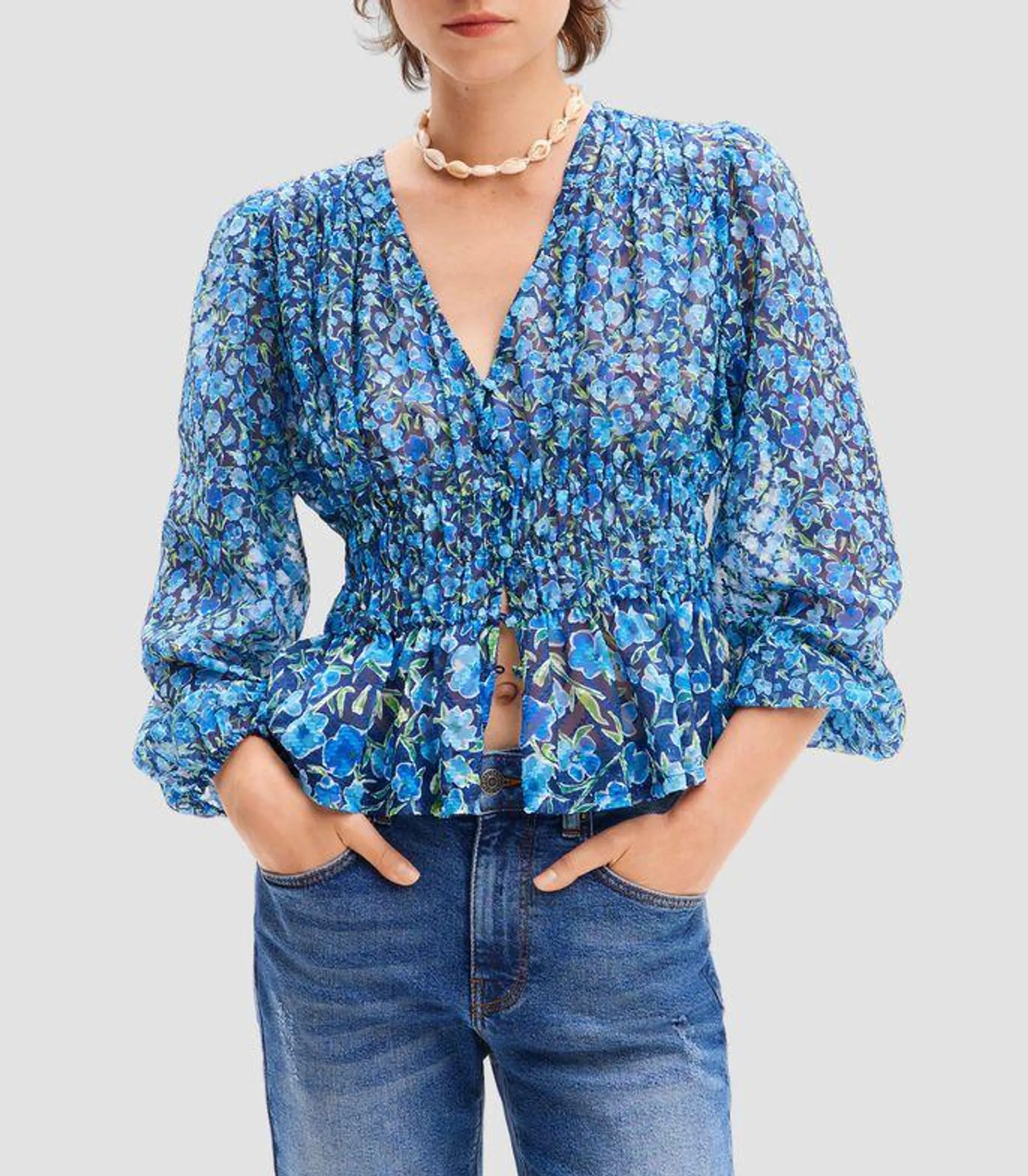 Blusa con flores de manga larga Mujer