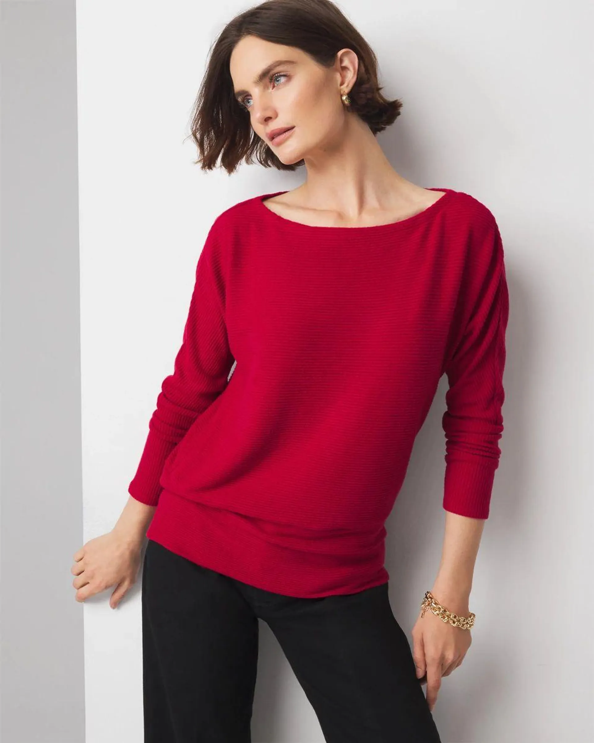 Off-The-Shoulder Ribbed Snit Pullover