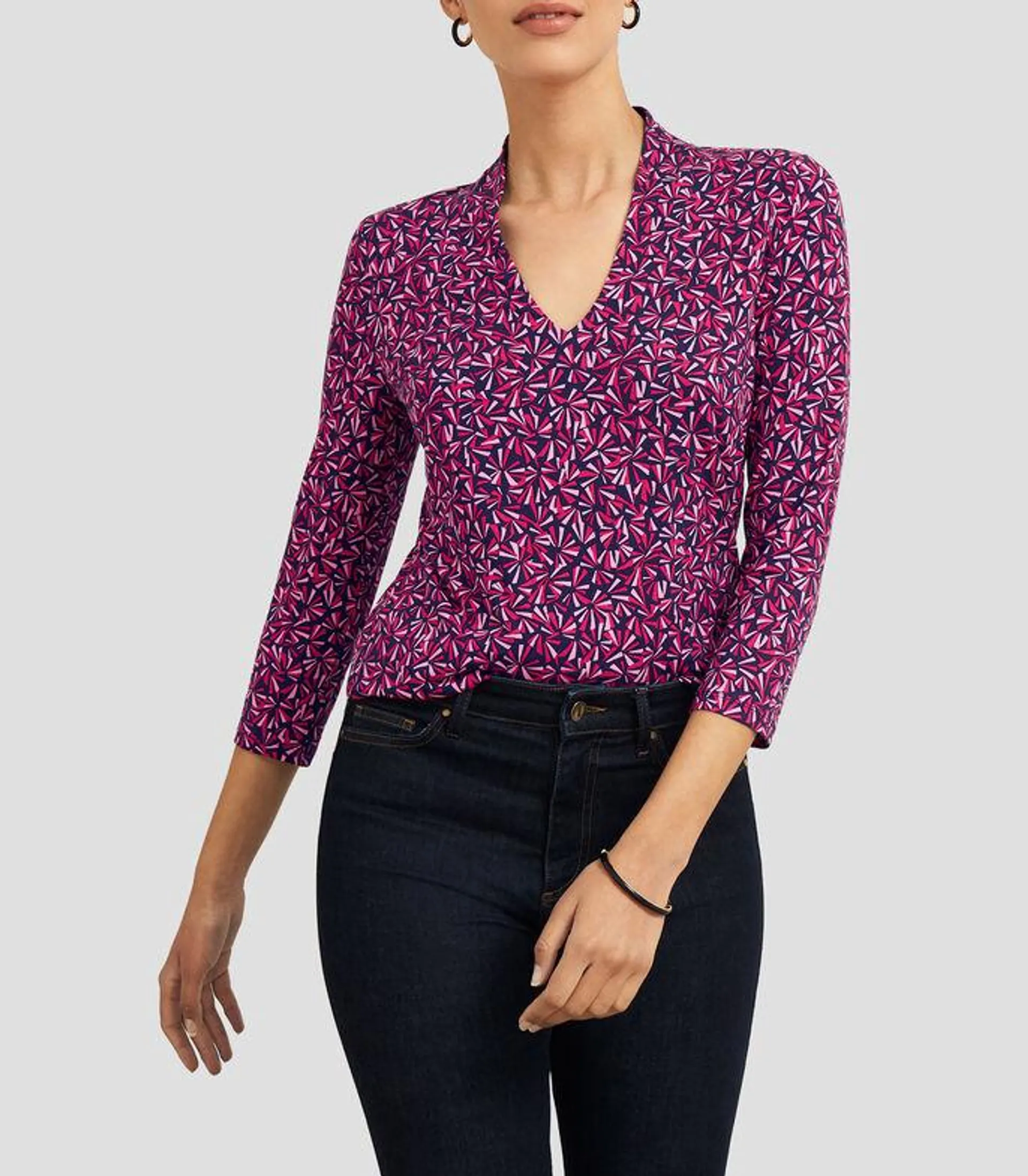 Blusa estampada con manga 3,4 Mujer